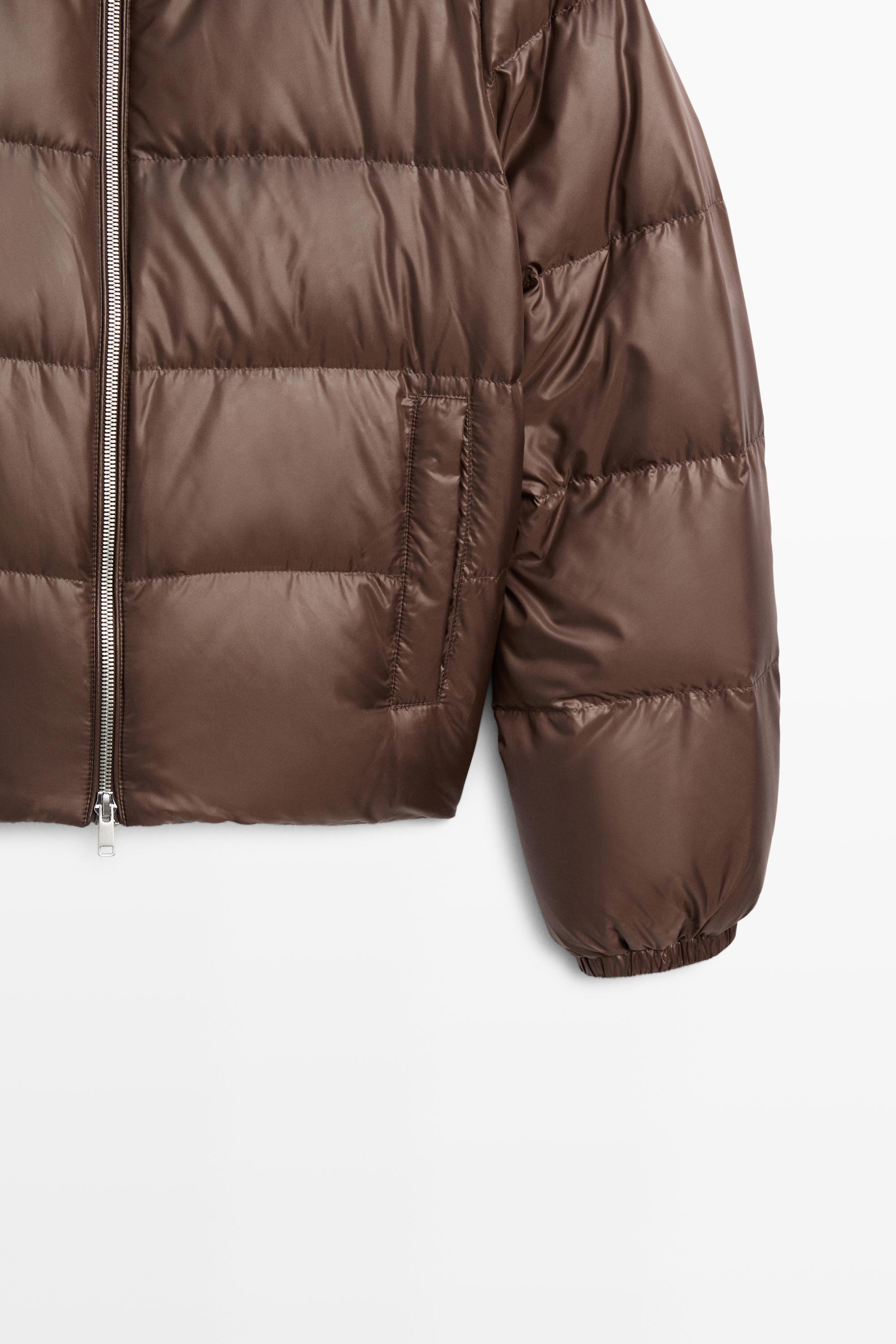 Stand collar down jacket — BROWN MARL