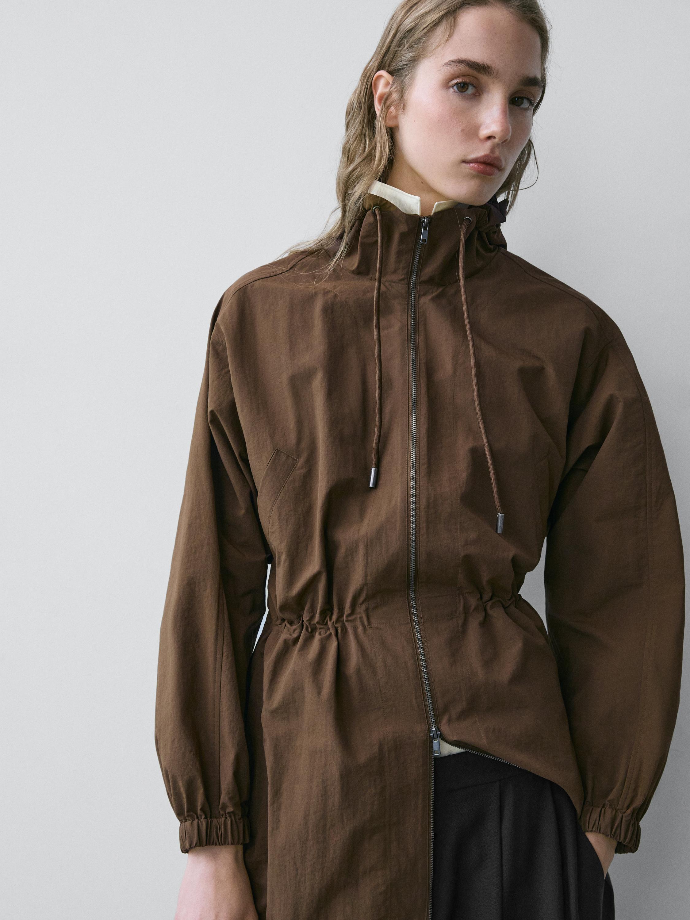 Long technical fabric parka — BROWN