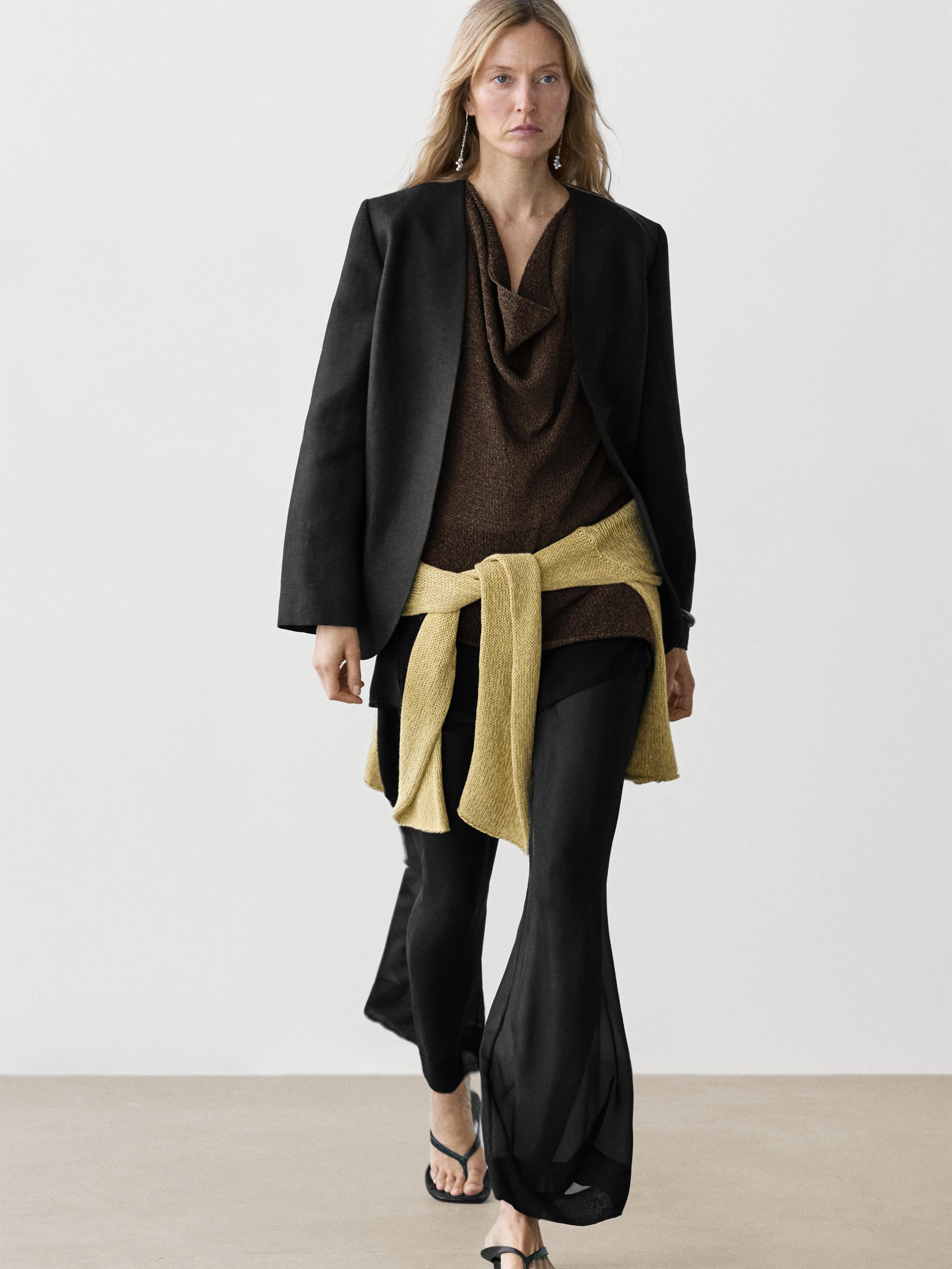100% linen lapelless blazer — BLACK