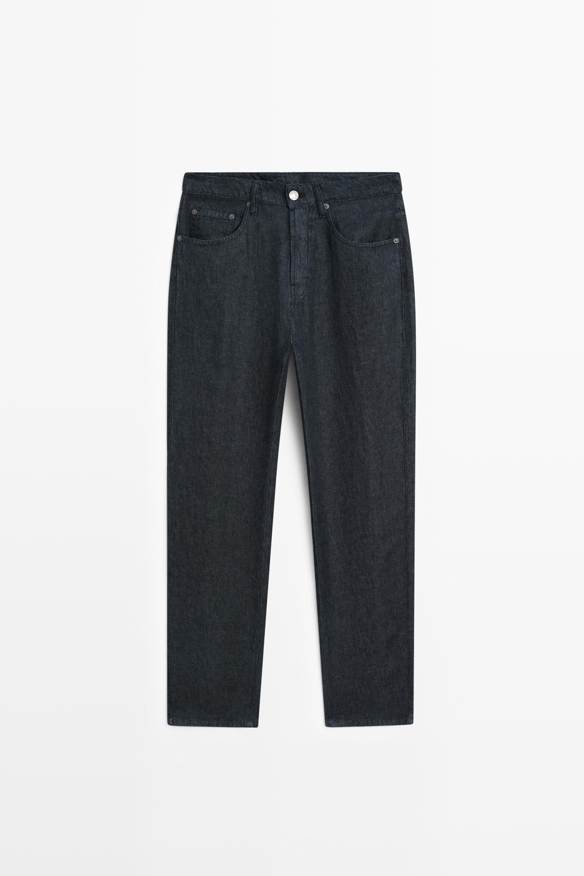 Straight-leg linen denim-effect pants — NAVY BLUE