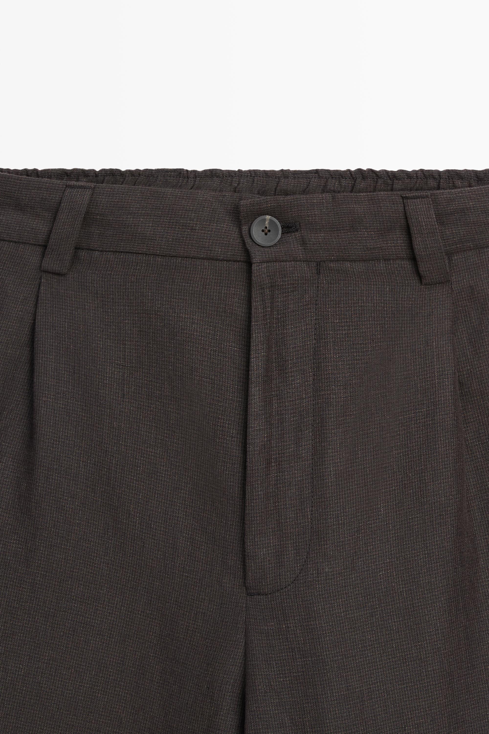 100% linen houndstooth pants — BROWN