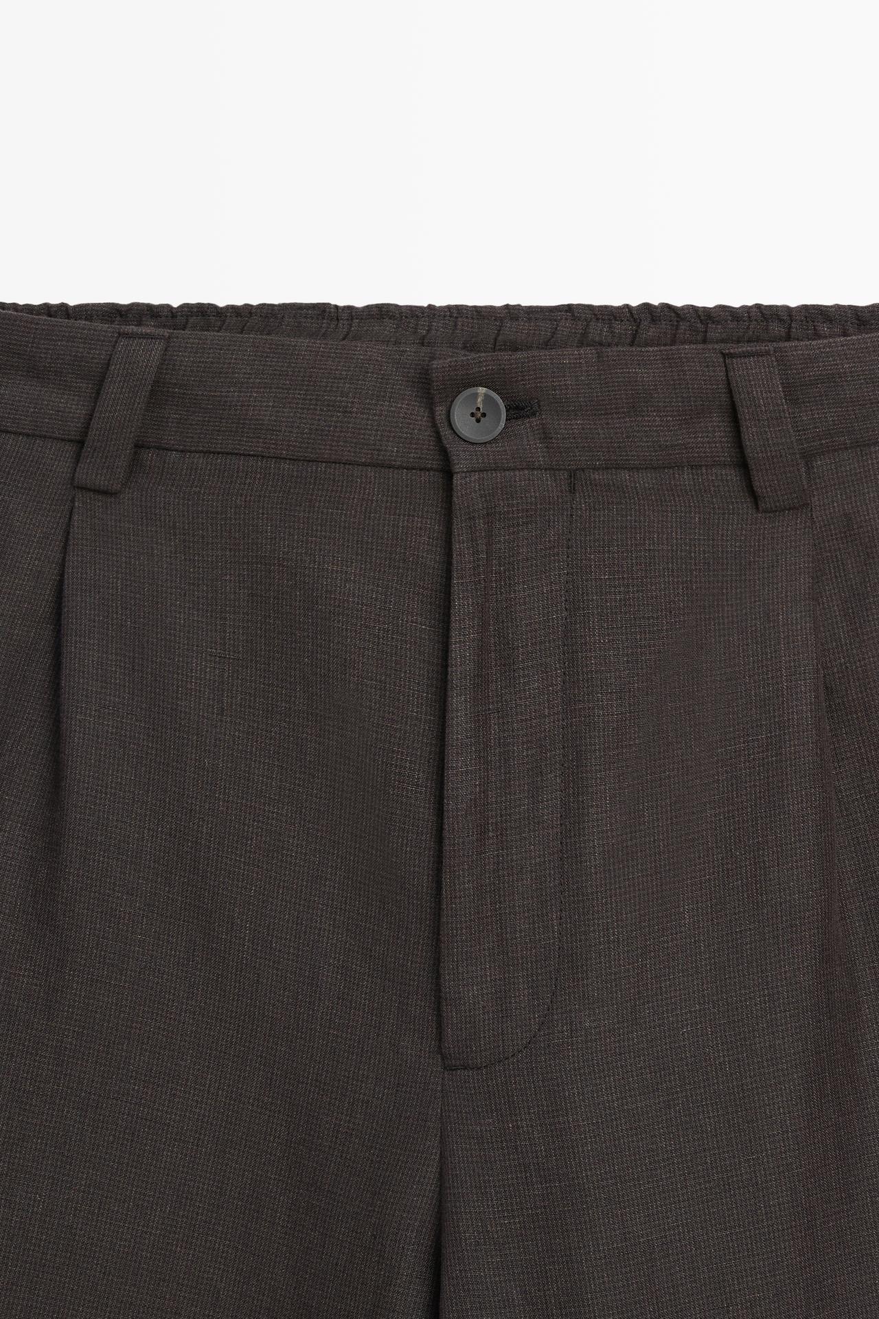 100% linen houndstooth pants — BROWN