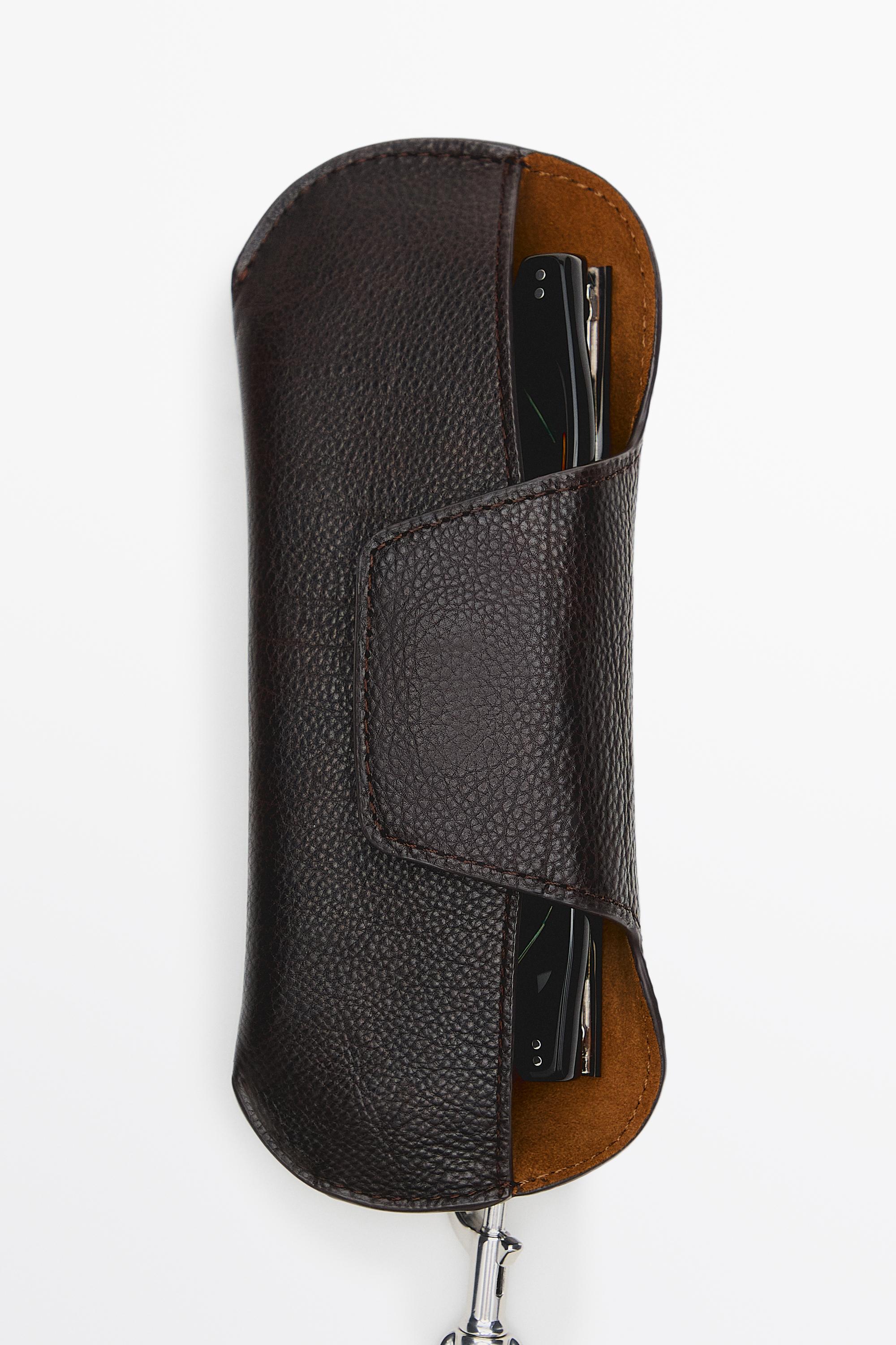 Nappa leather sunglasses case — BROWN