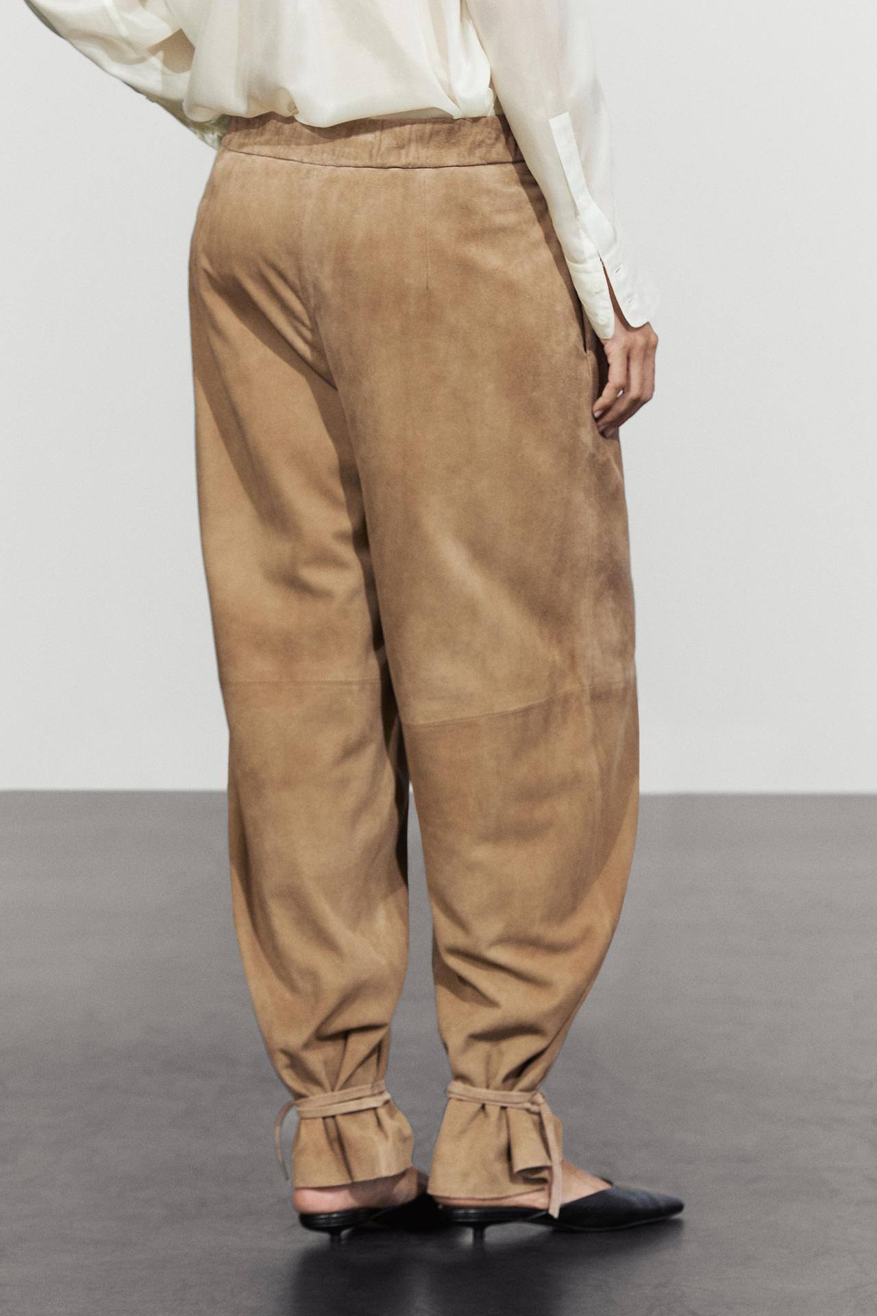 Suede pants with tie-hem detail — Green