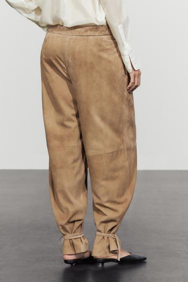 Suede pants with tie-hem detail — Green 5