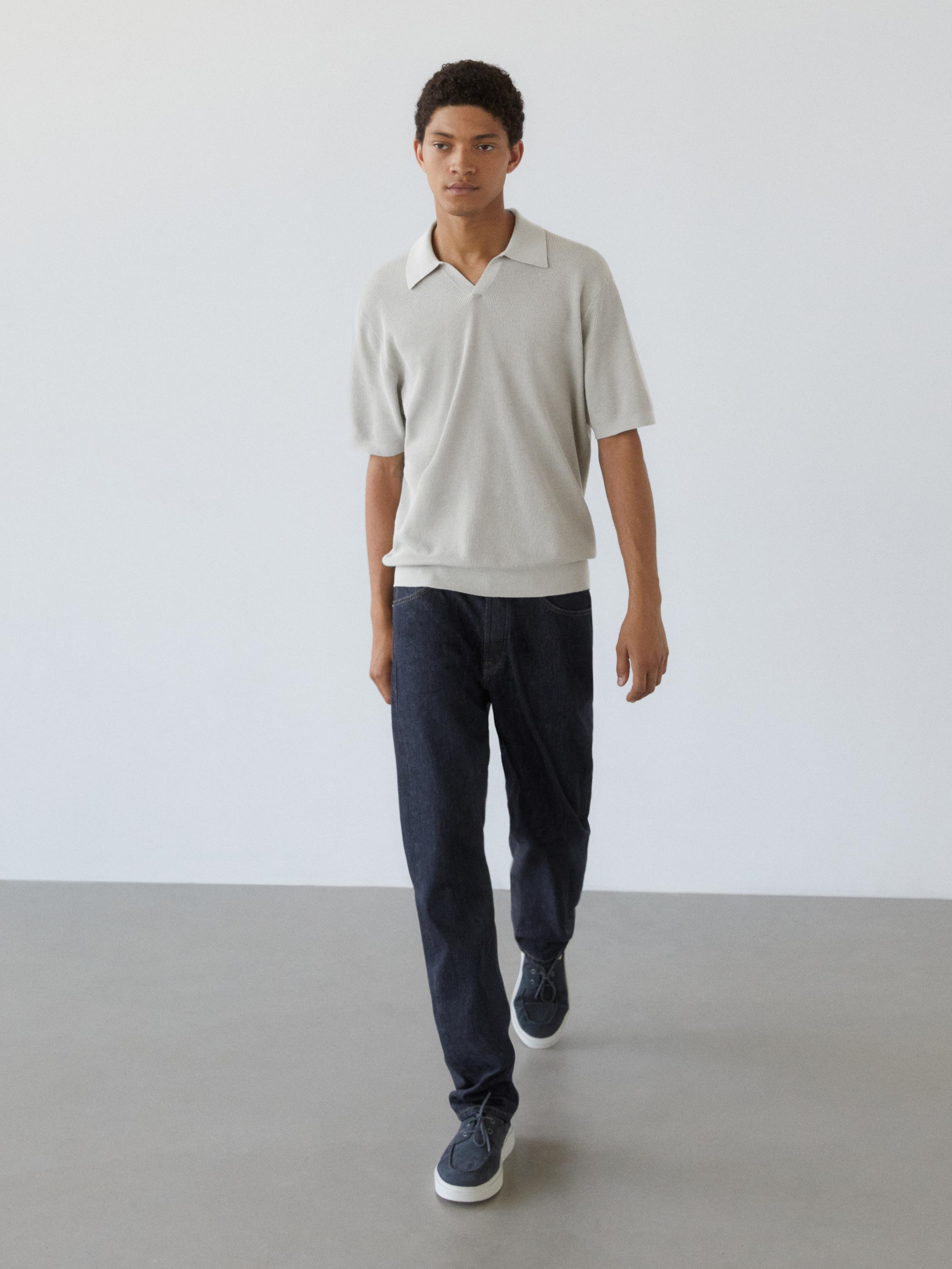 Cotton blend knit polo shirt