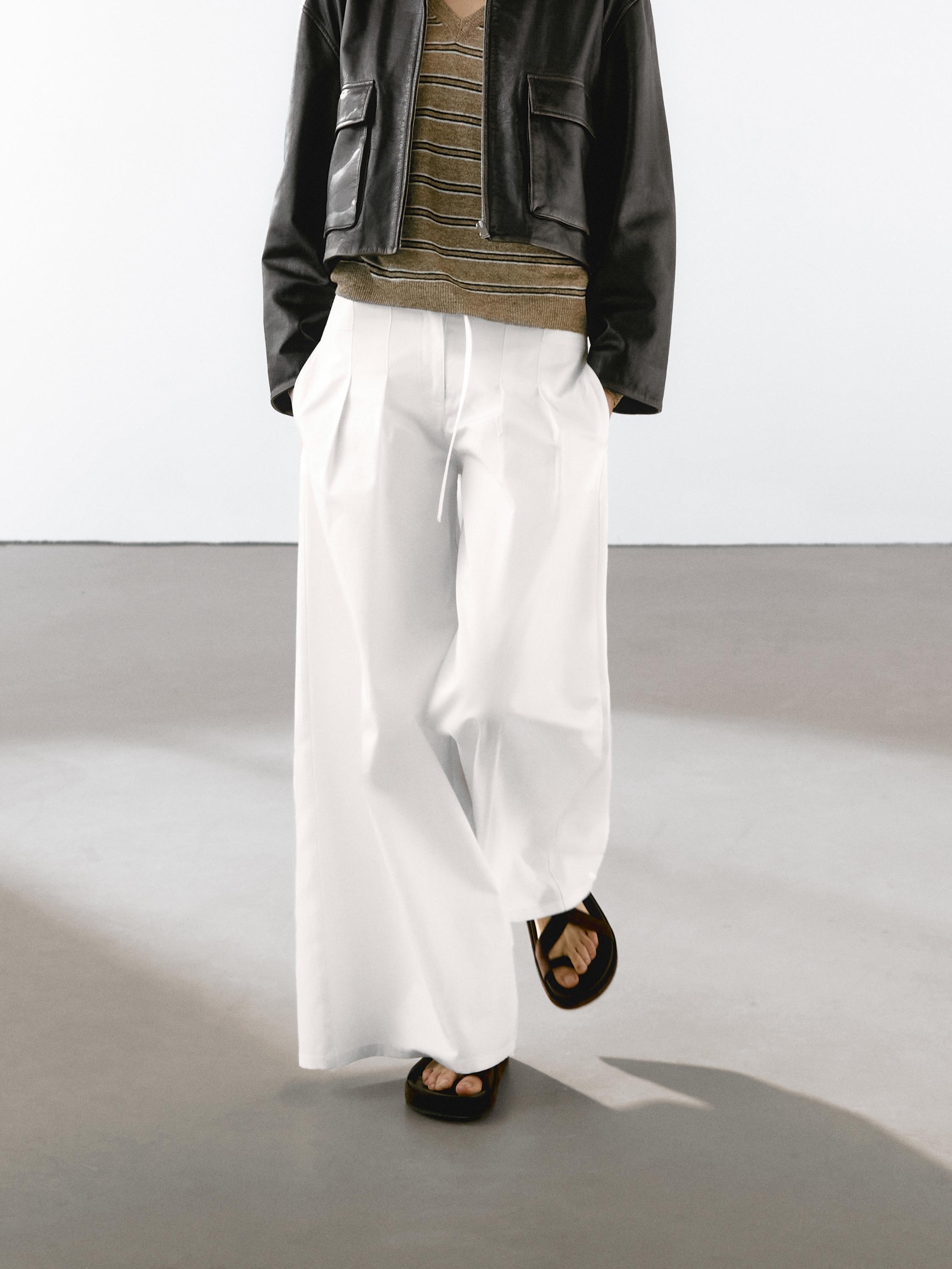 Cotton blend palazzo trousers