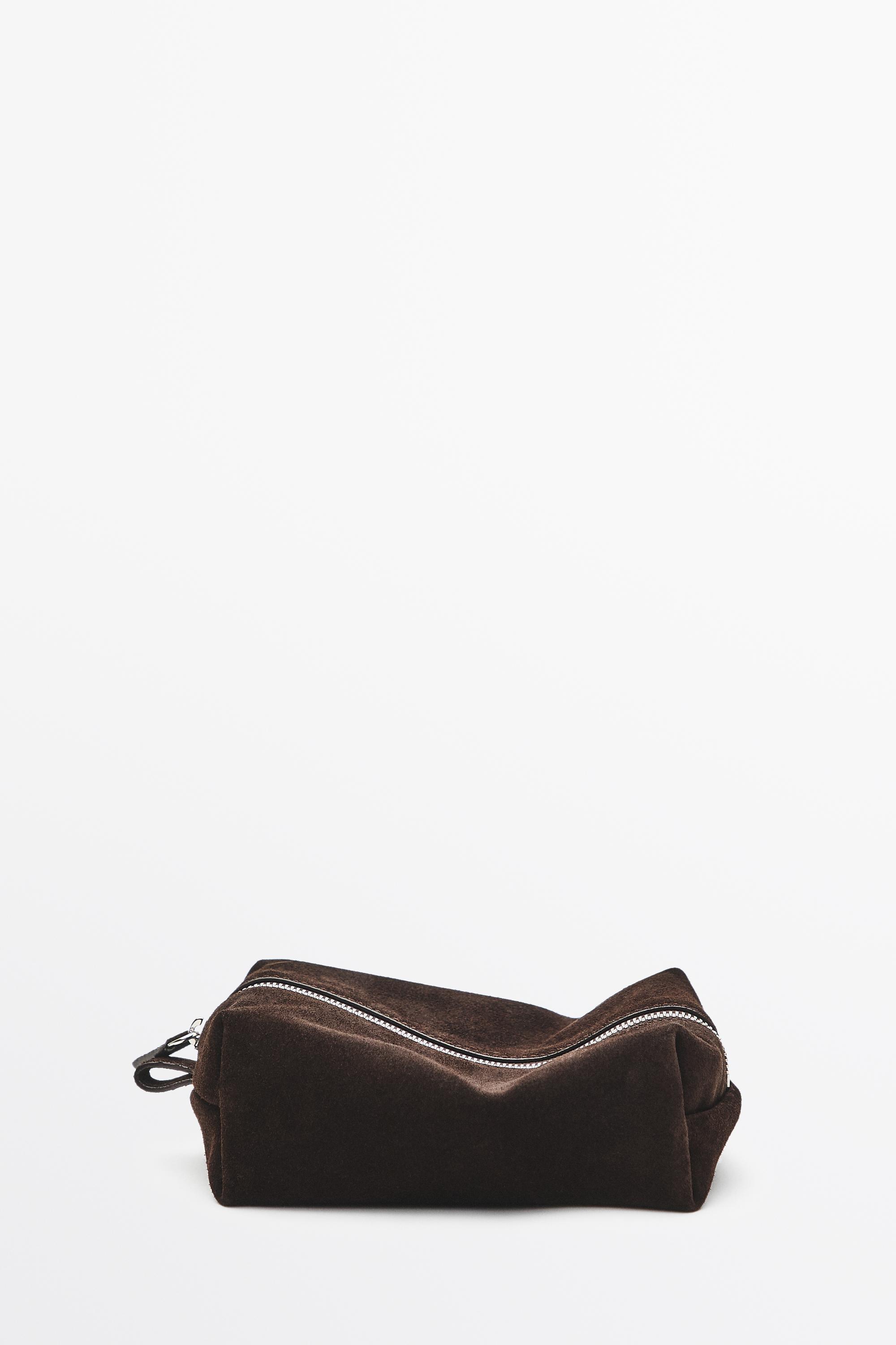 Mini split suede leather toiletry bag — Chocolate
