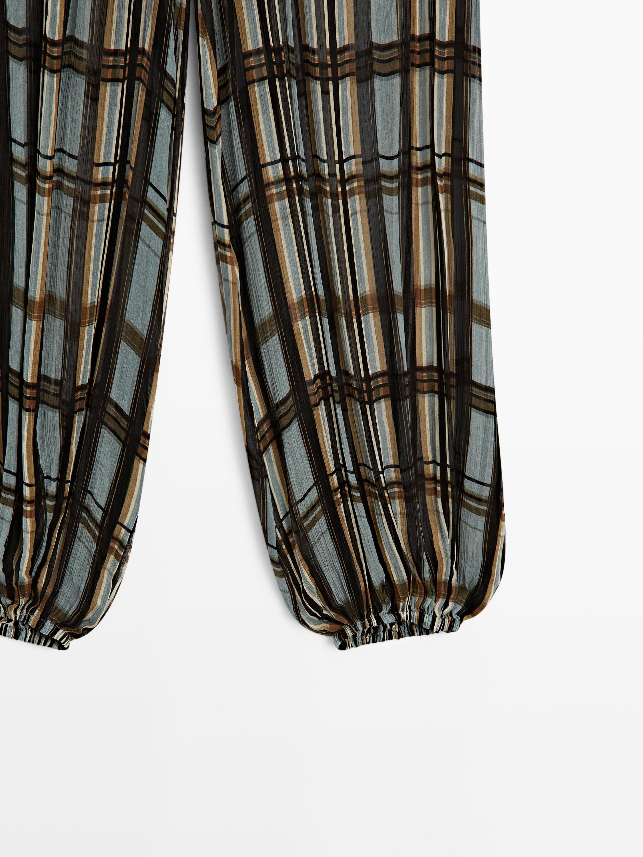 Flowing check printed sarouel trousers — Light Blue