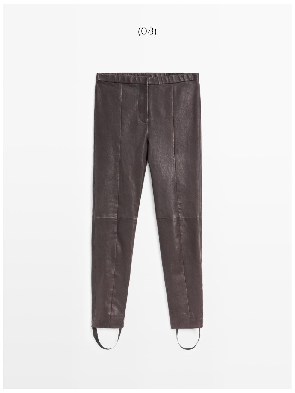 Nappa leather leggings with elasticated detail — BROWN