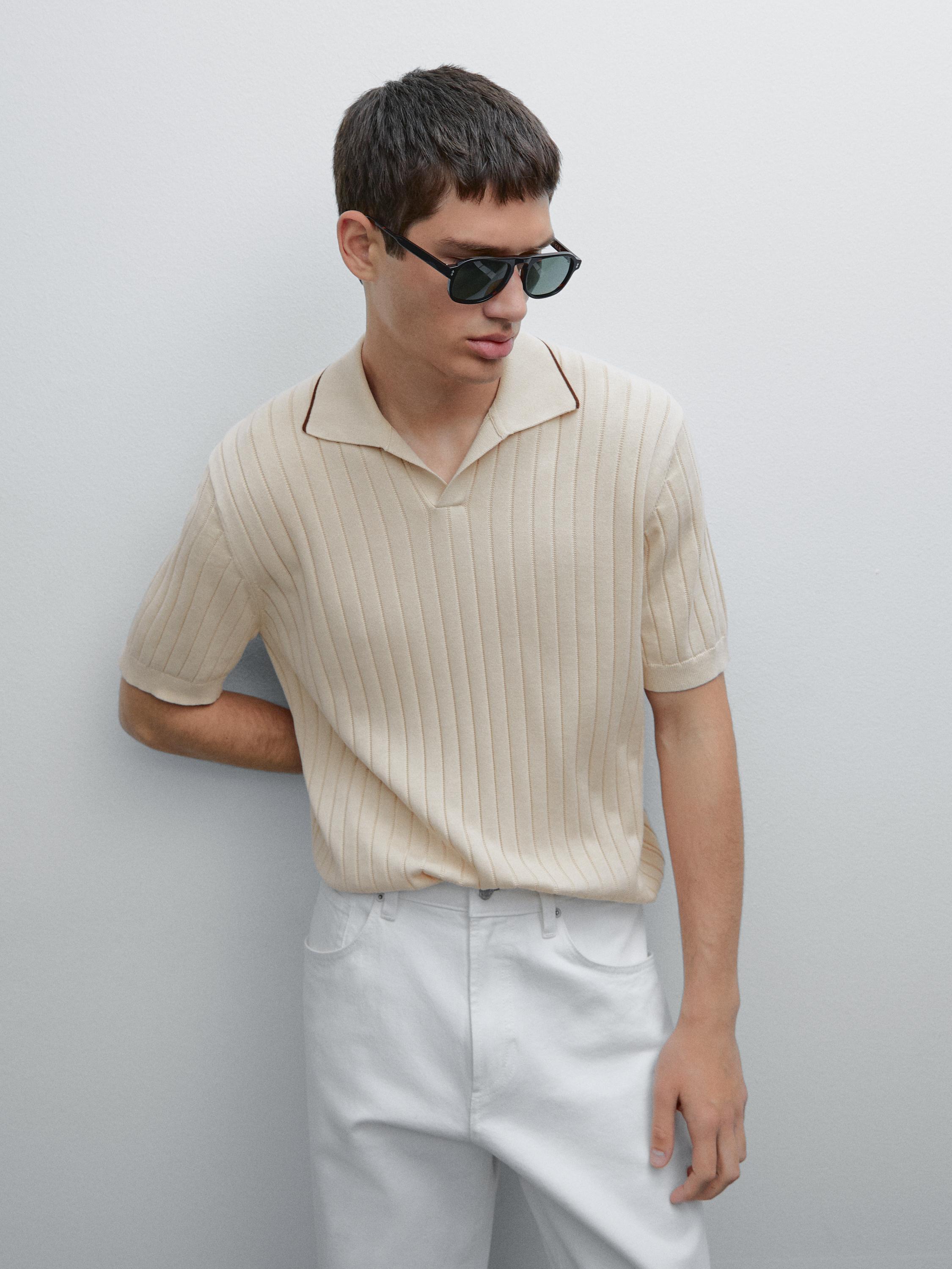 Ribbed knit polo shirt