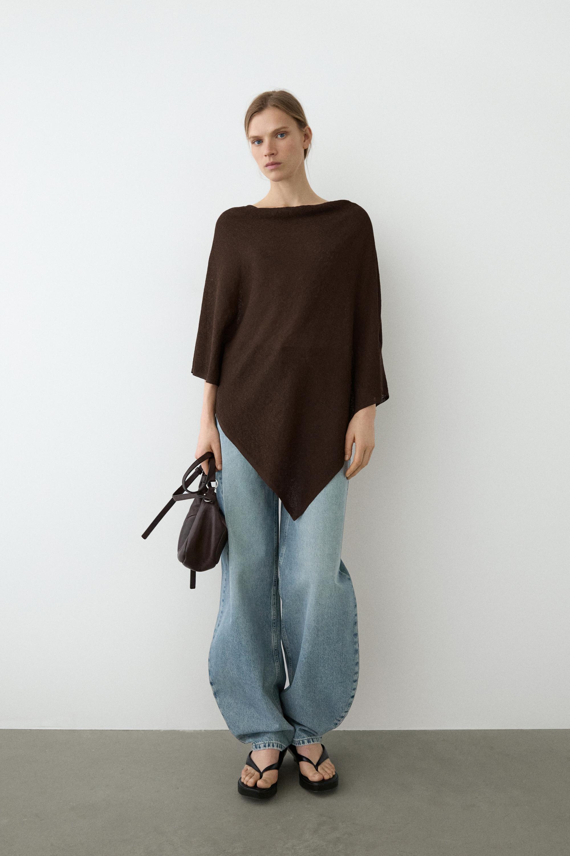 Asymmetric cotton cape — BROWN