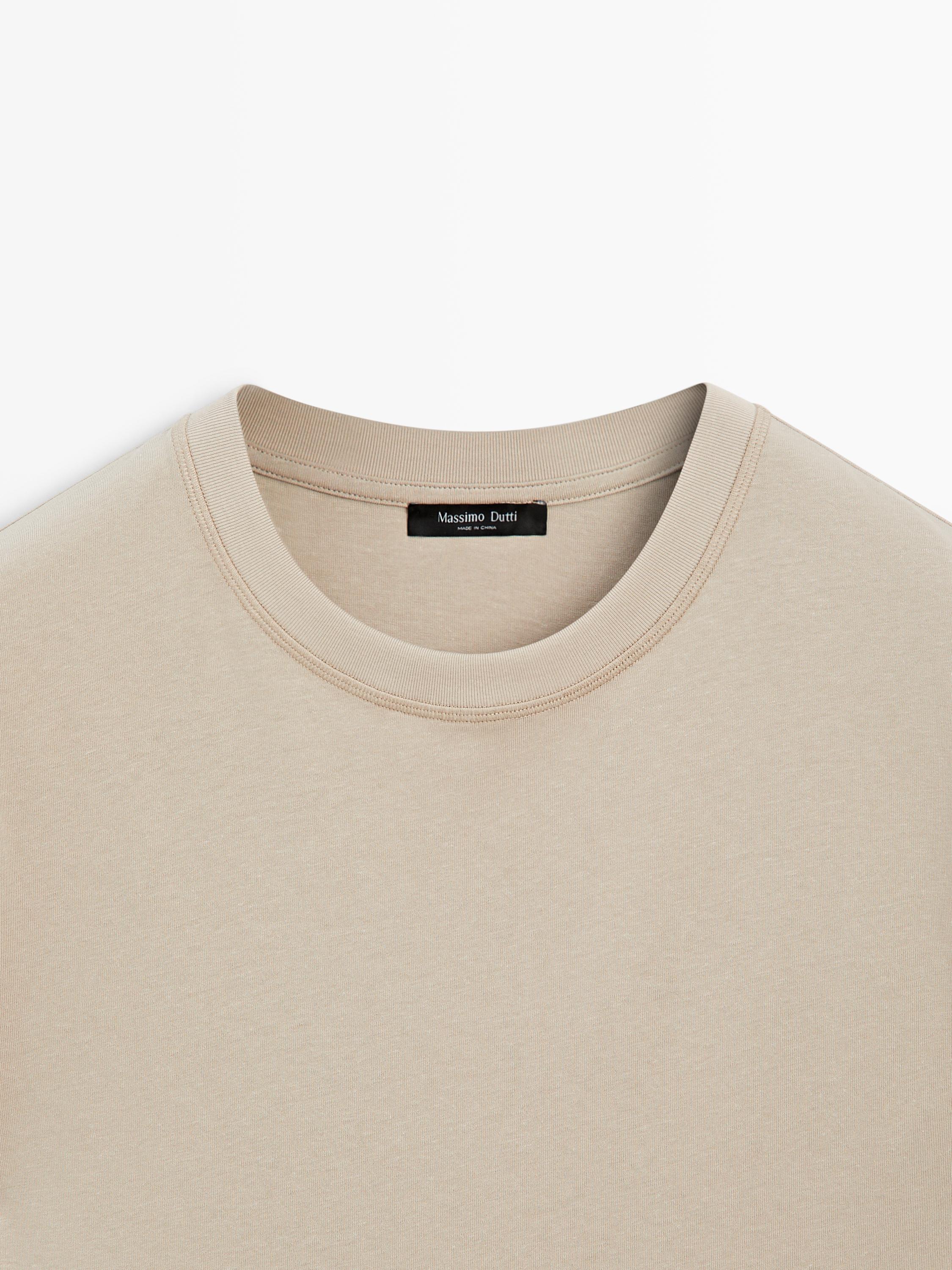 Short sleeve cotton blend T-shirt — SAND