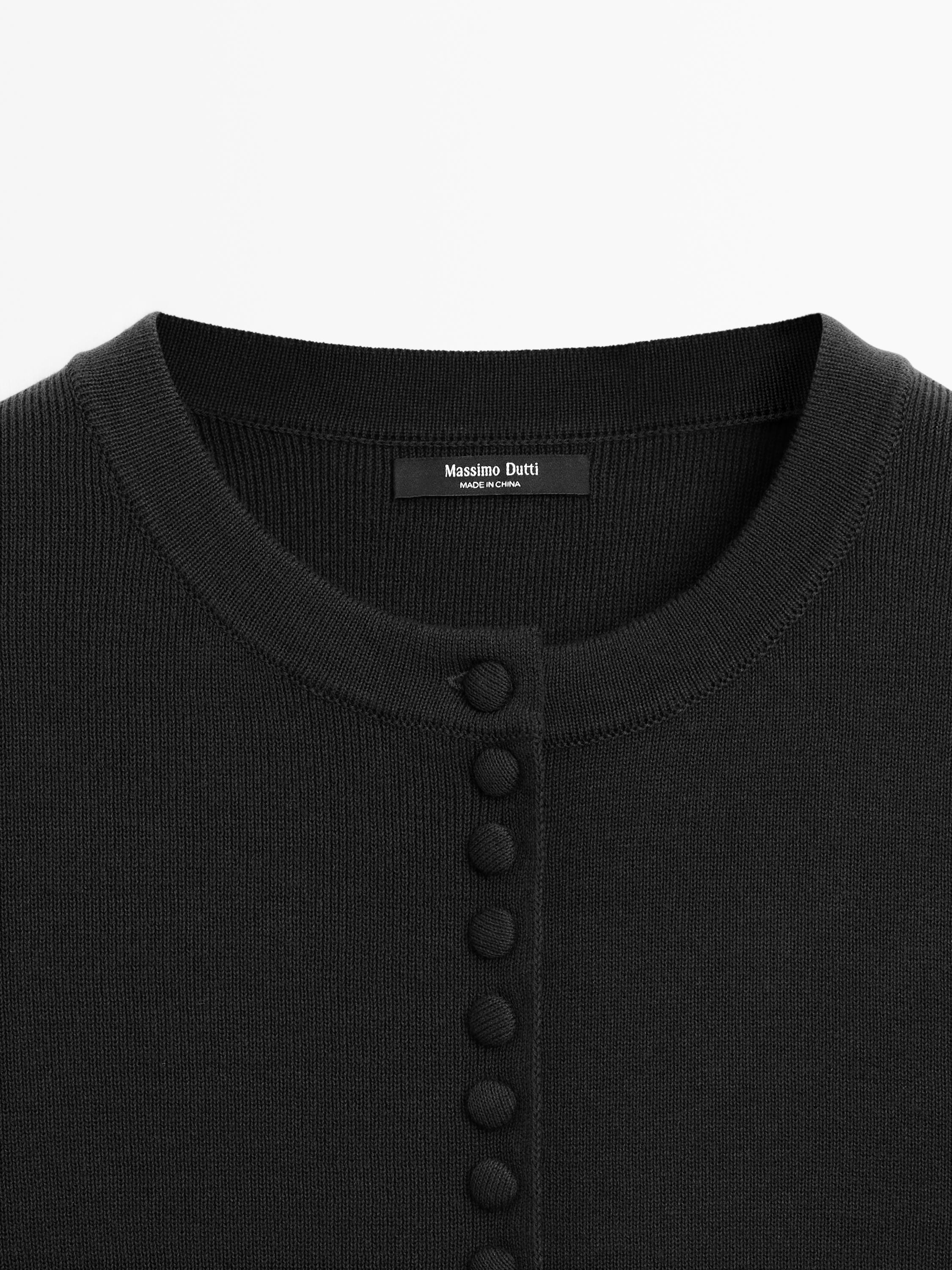 Cotton short sleeve knit cardigan — BLACK