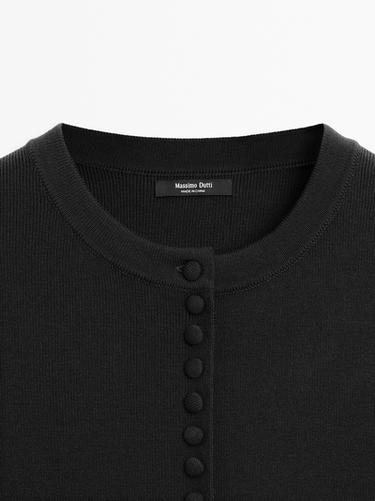 Cotton short sleeve knit cardigan — BLACK 9