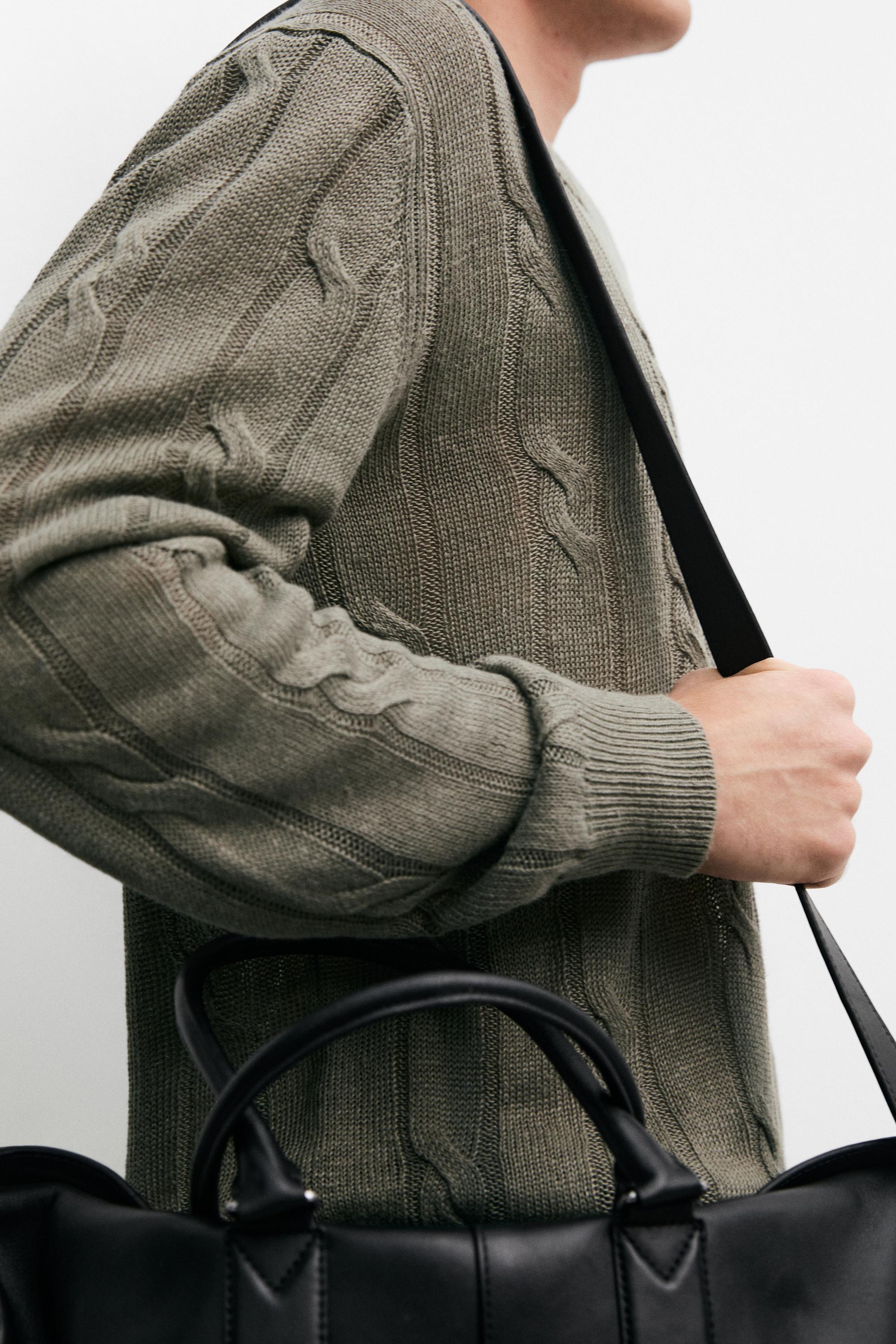 100% linen cable-knit sweater — PALE KHAKI