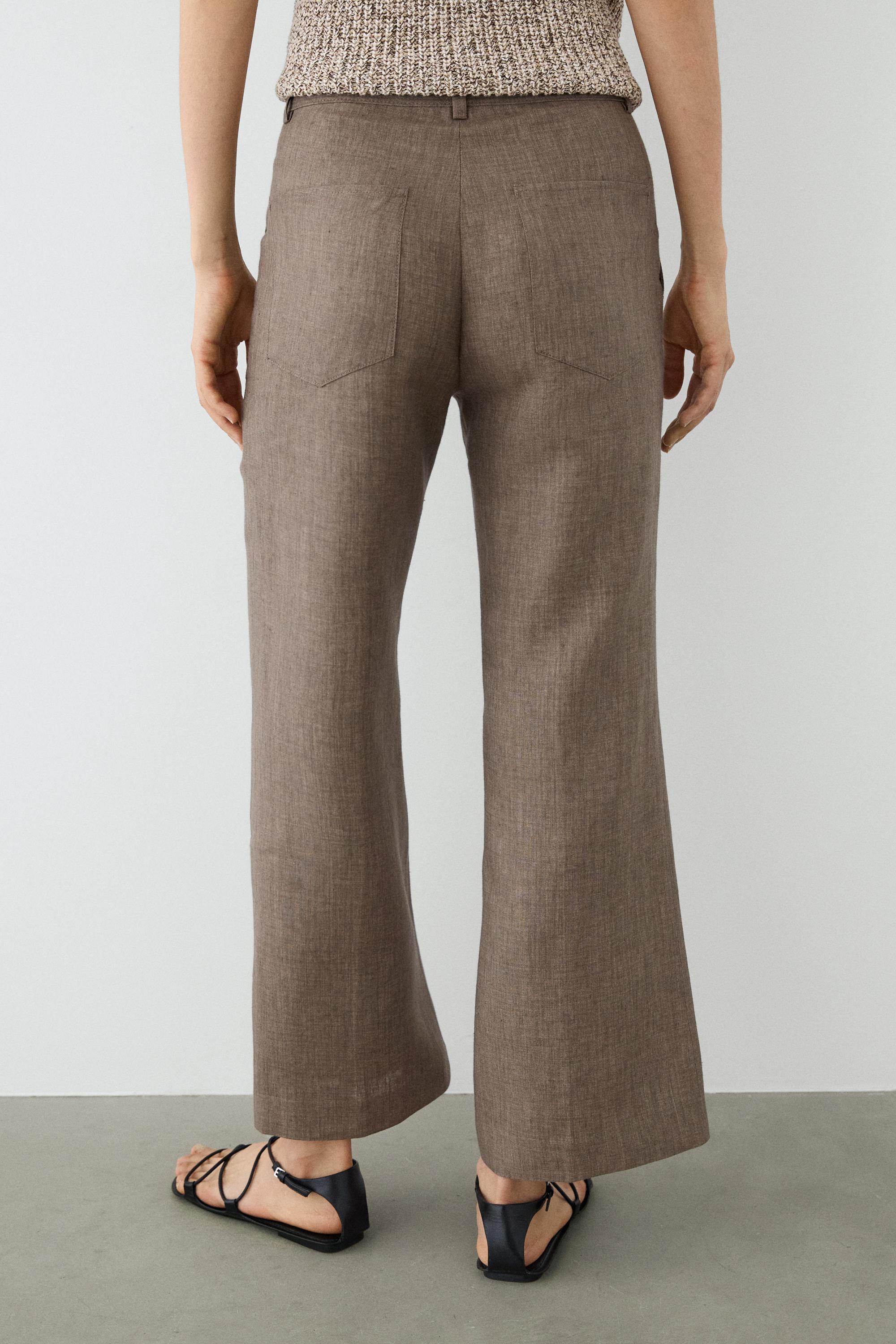 Kick flare cropped linen trousers — MOLE BROWN