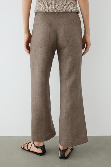 Kick flare cropped linen trousers — MOLE BROWN 5