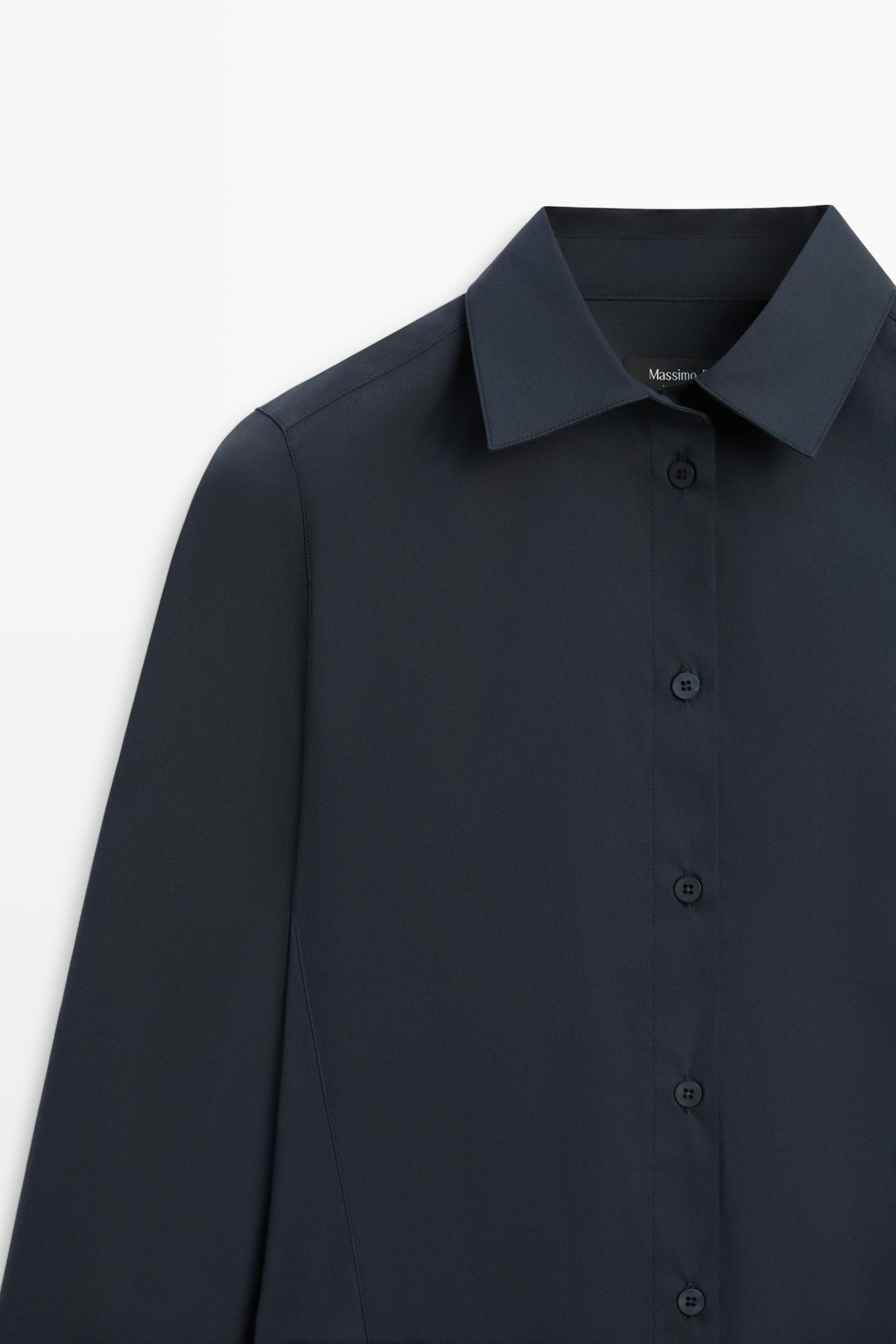 Cotton blend poplin shirt — NAVY BLUE