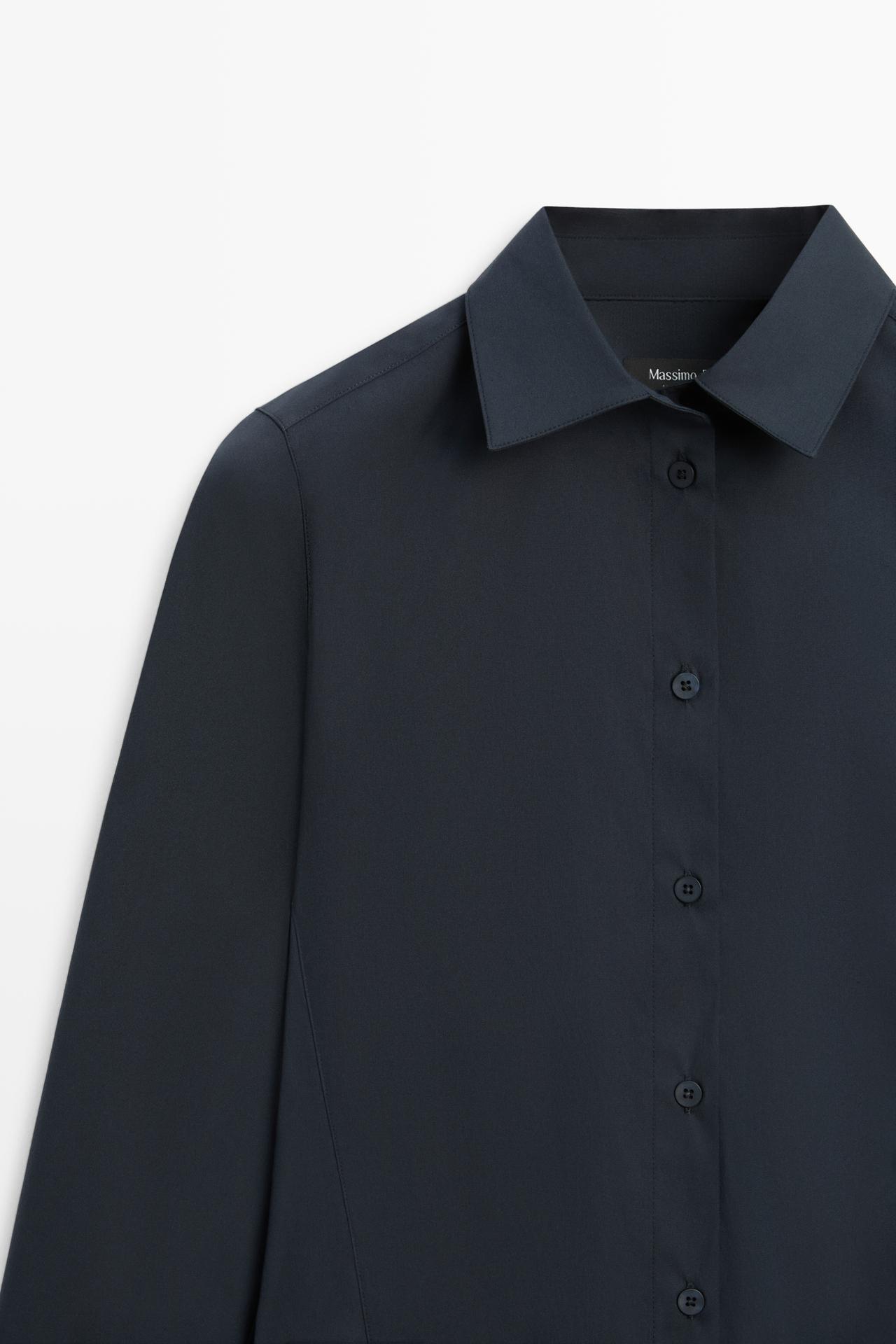 Cotton blend poplin shirt — NAVY BLUE