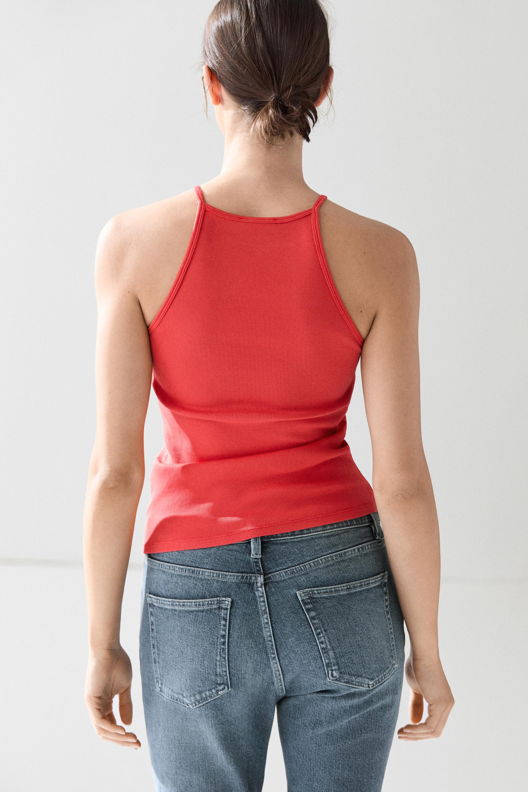 Cotton blend halter top — CORAL