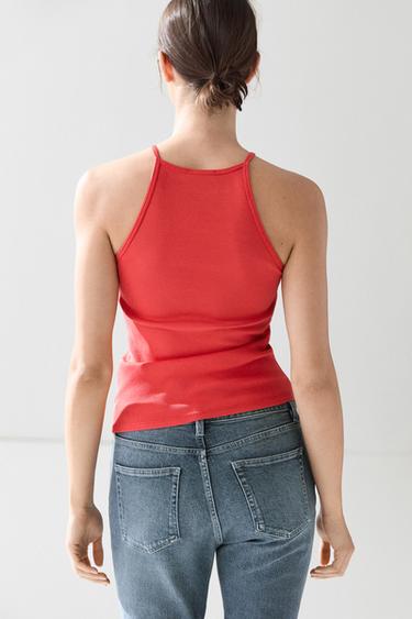 Cotton blend halter top — CORAL 5