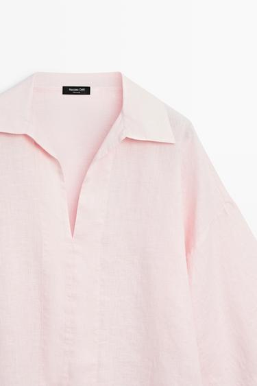 100% linen polo collar shirt — PALE PINK 4