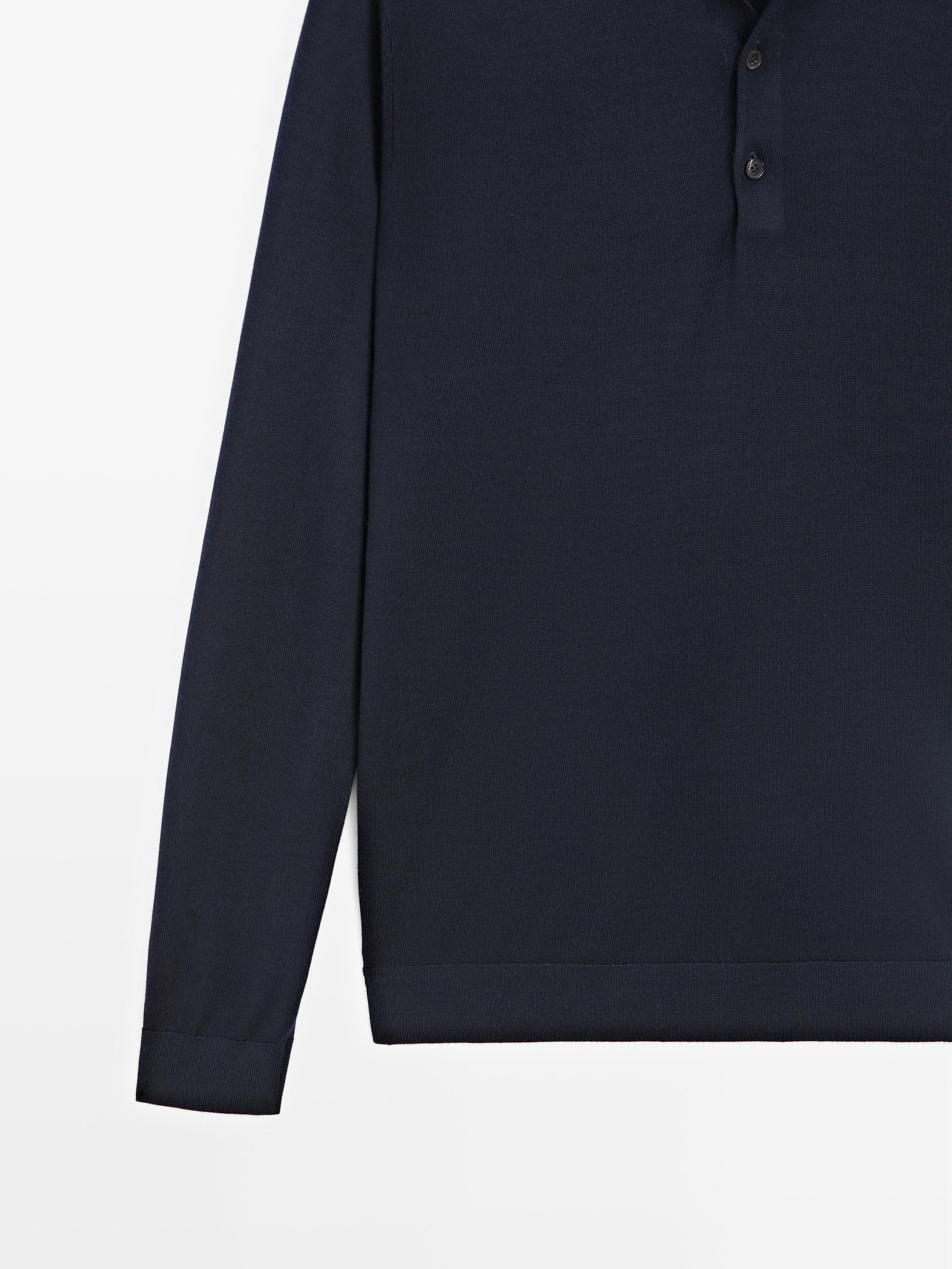 100% wool knit sweater with polo collar — NAVY BLUE