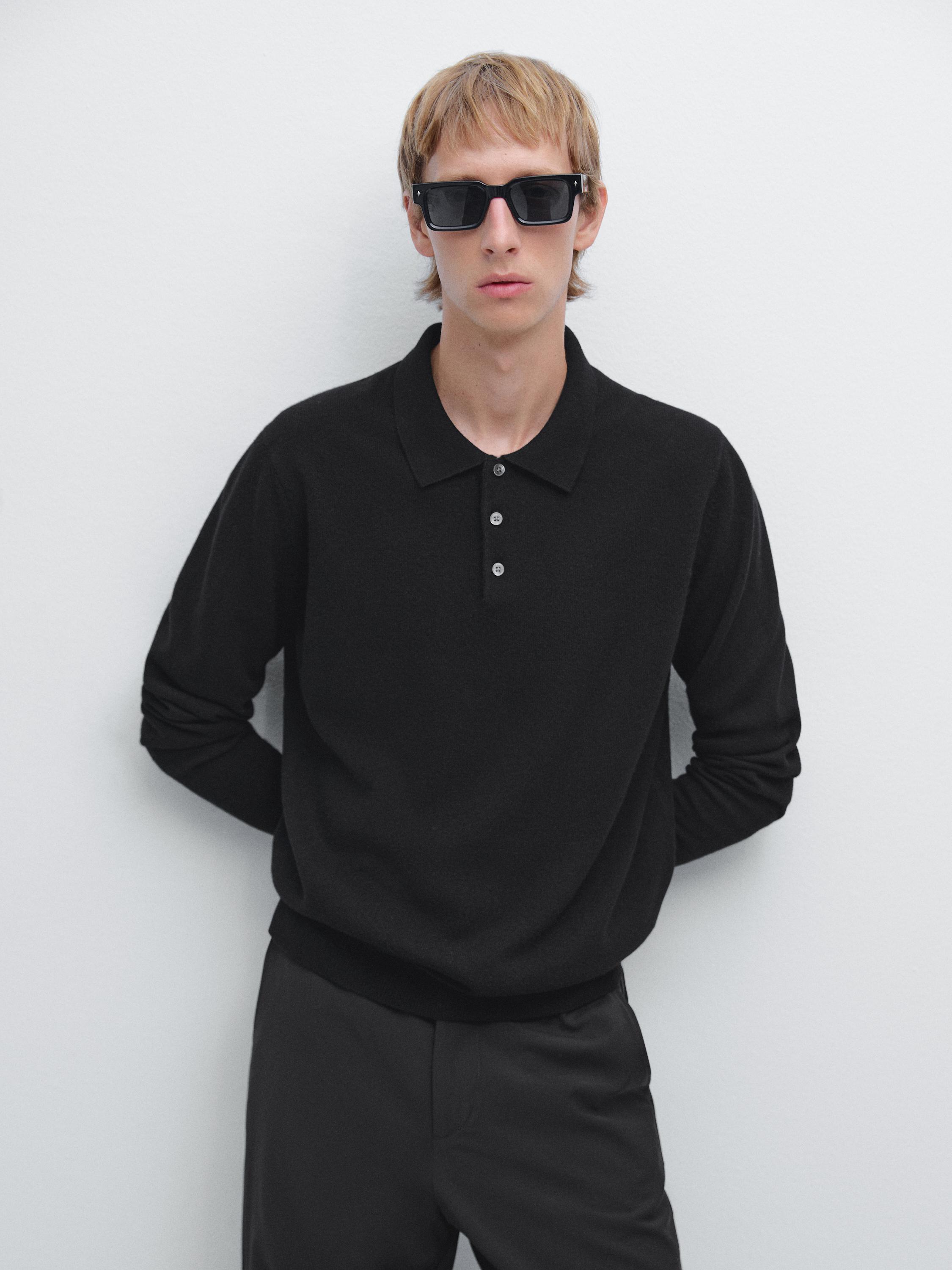 Wool blend knit polo jumper