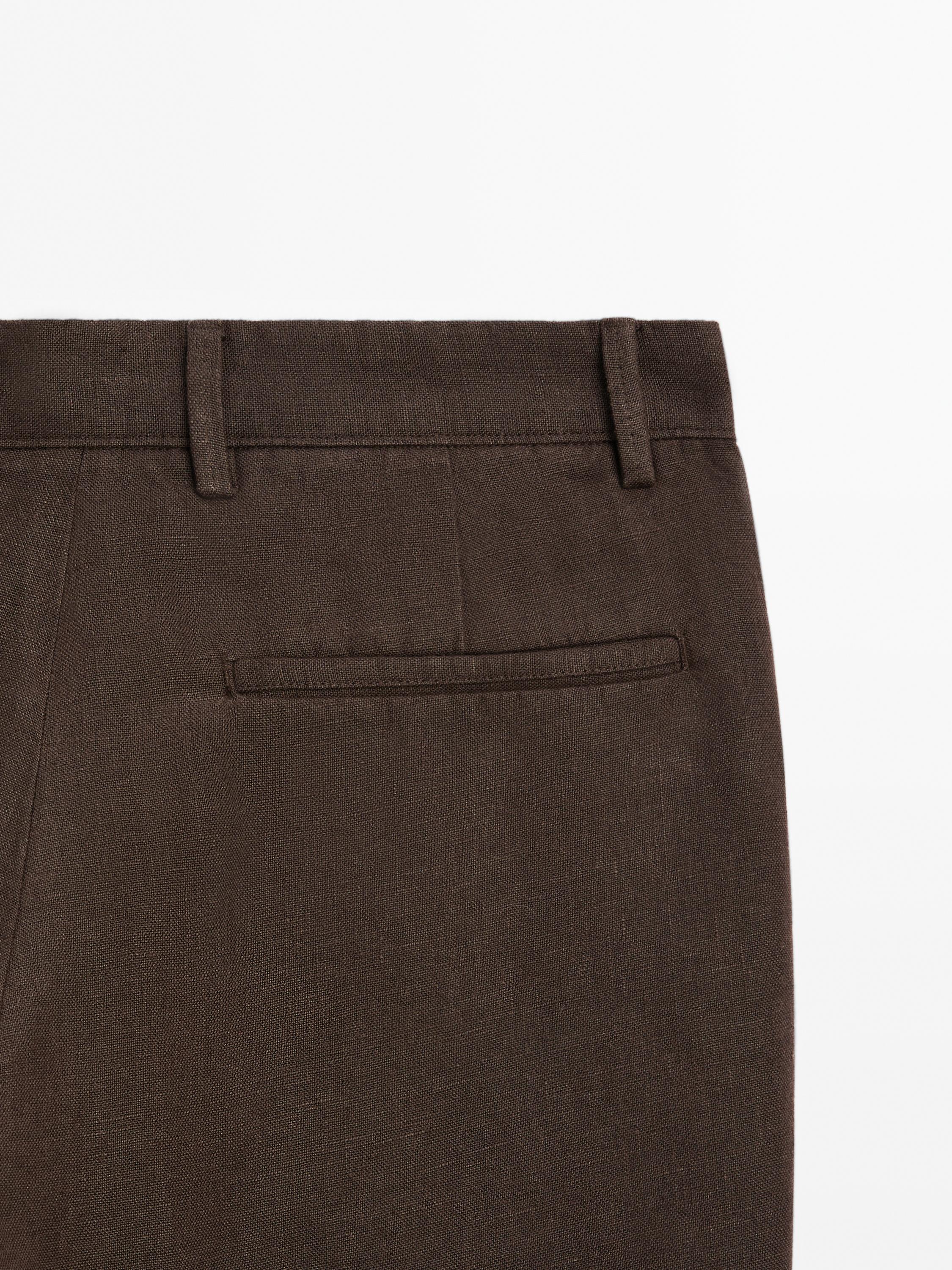 100% linen straight-leg trousers