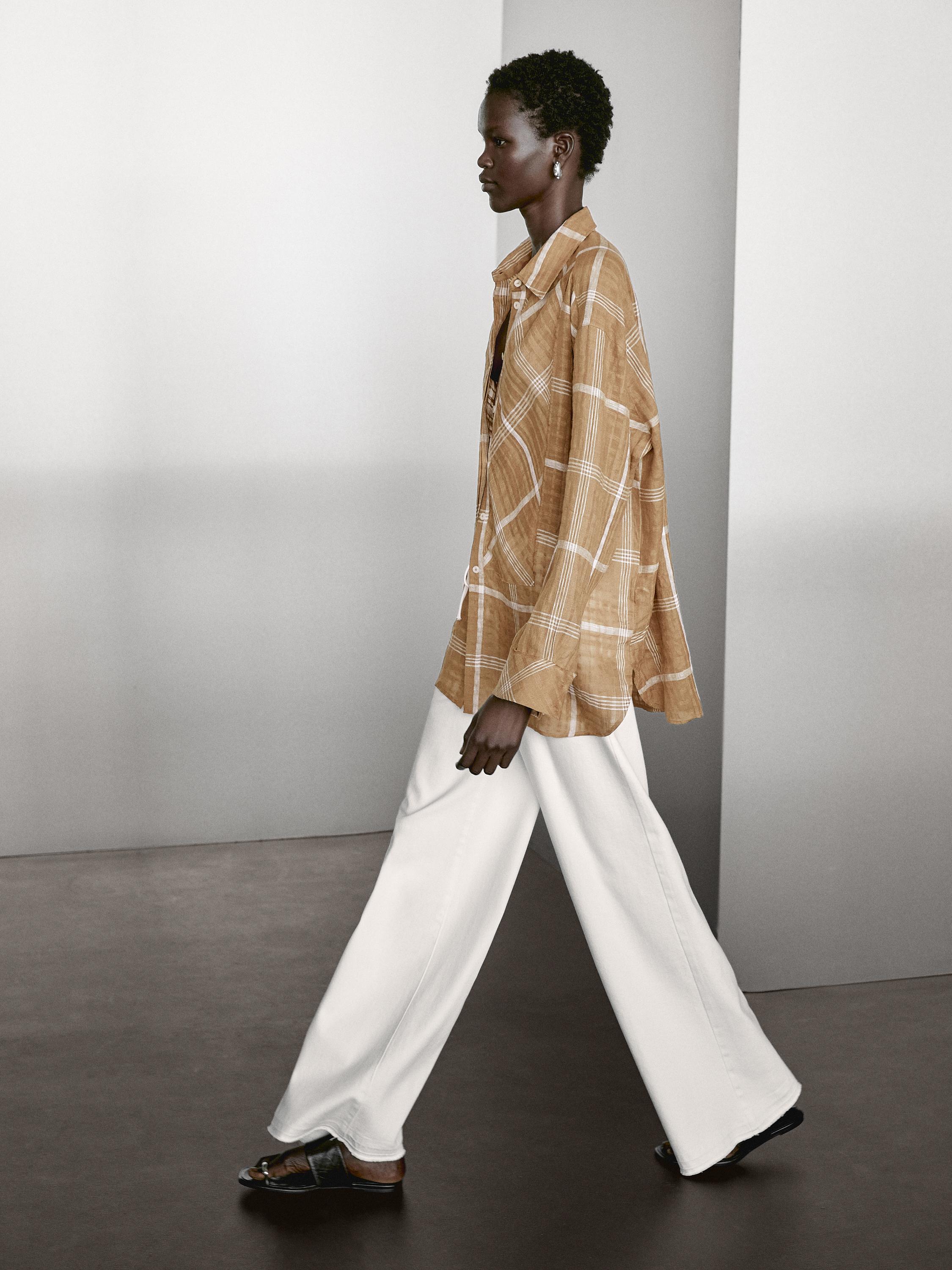 Soepelvallend geruit overhemd van linnenmix