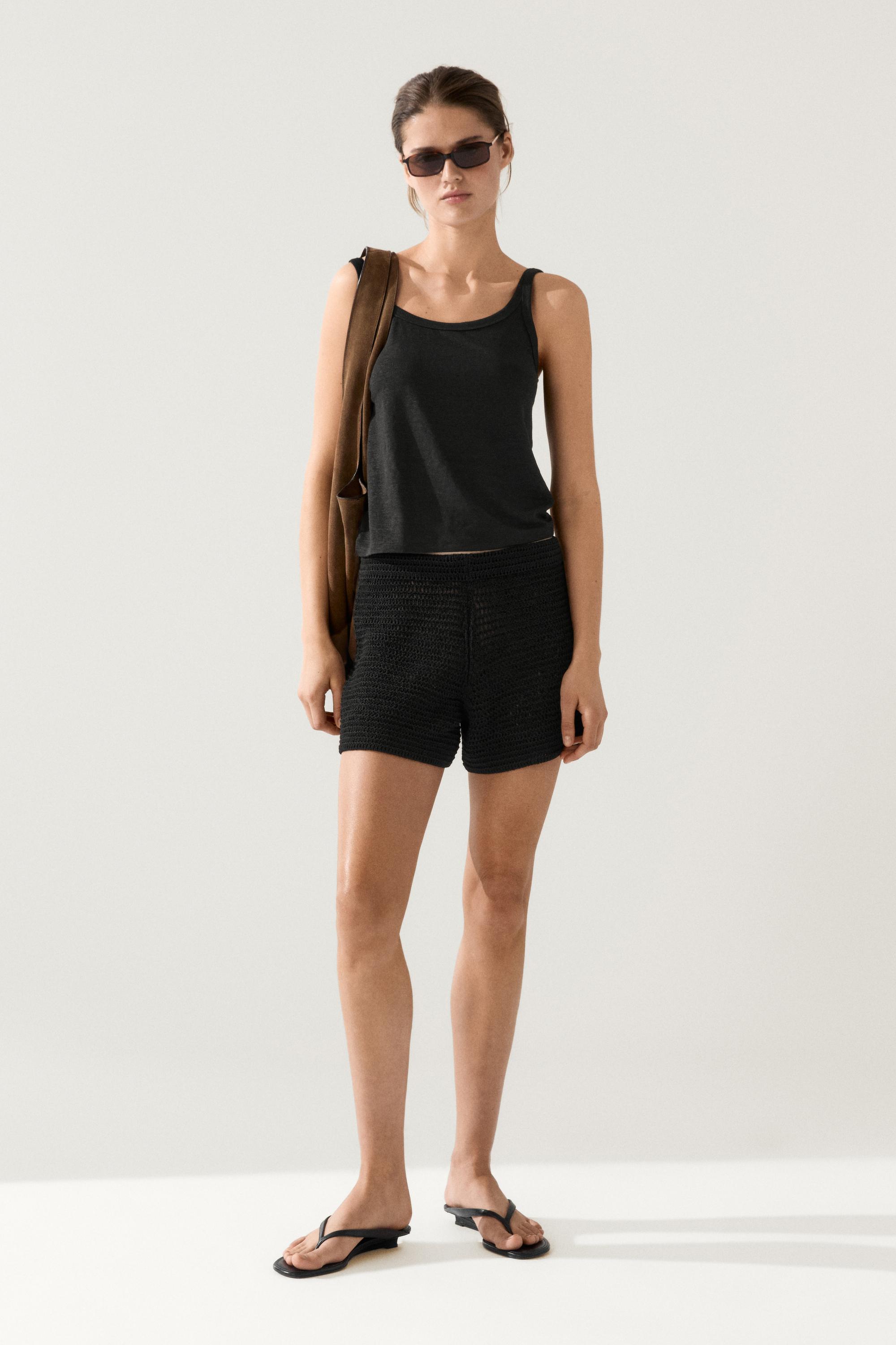 Short cotton blend knit Bermuda shorts — BLACK