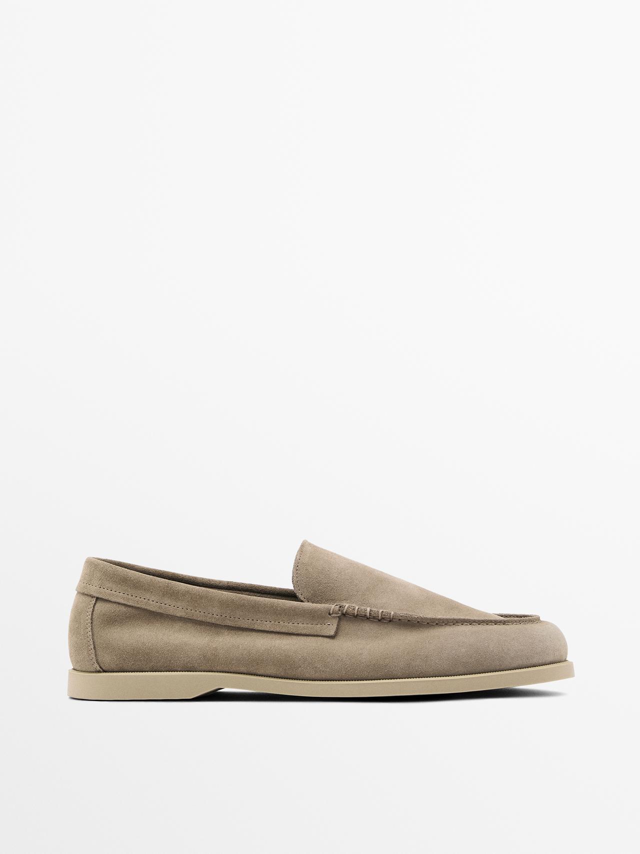 Massimo Dutti - Herre - Bløde Mokkasiner I Spaltlæder - Sand - 41