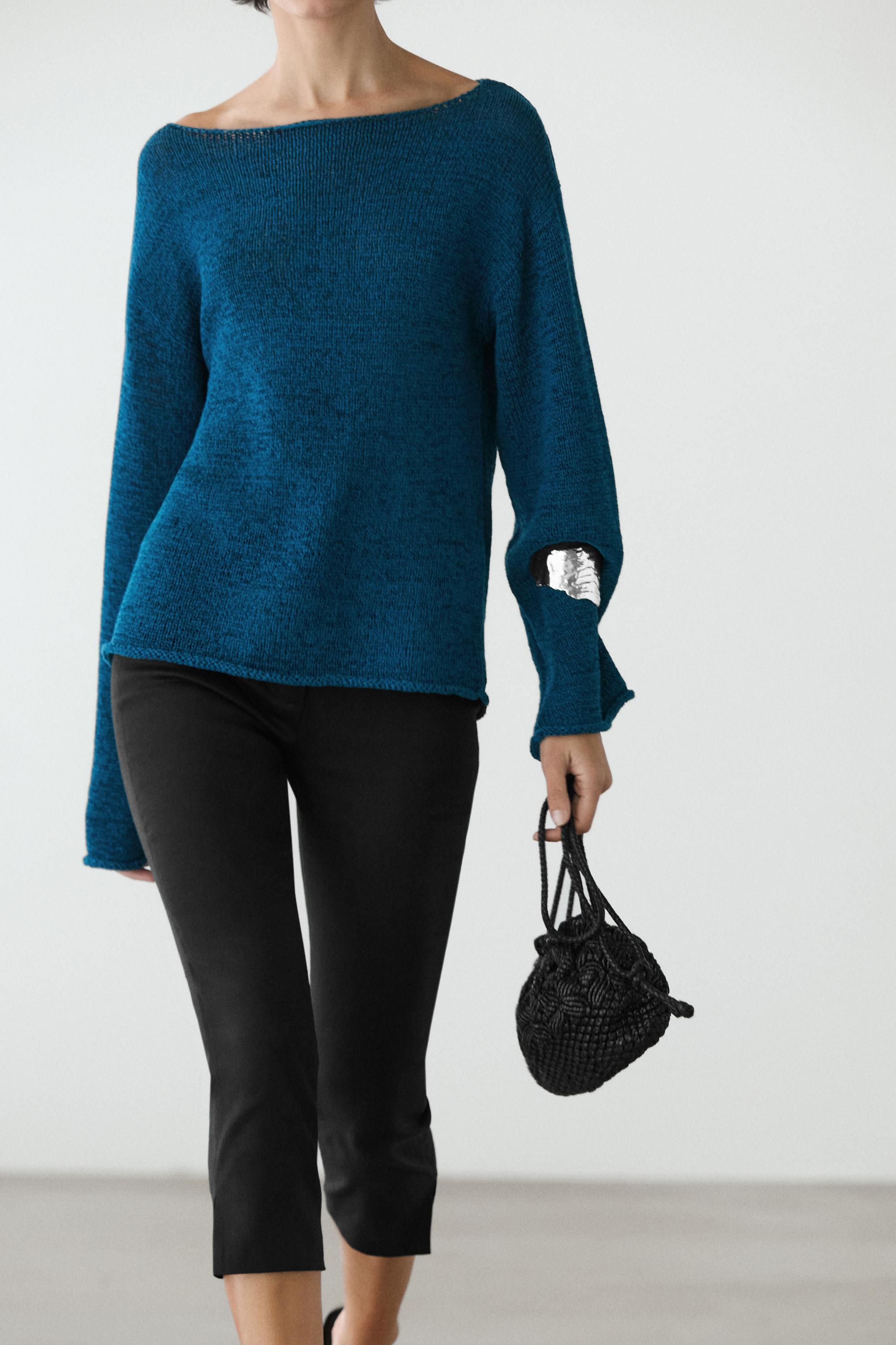 Cotton blend cutwork sweater — BLUE