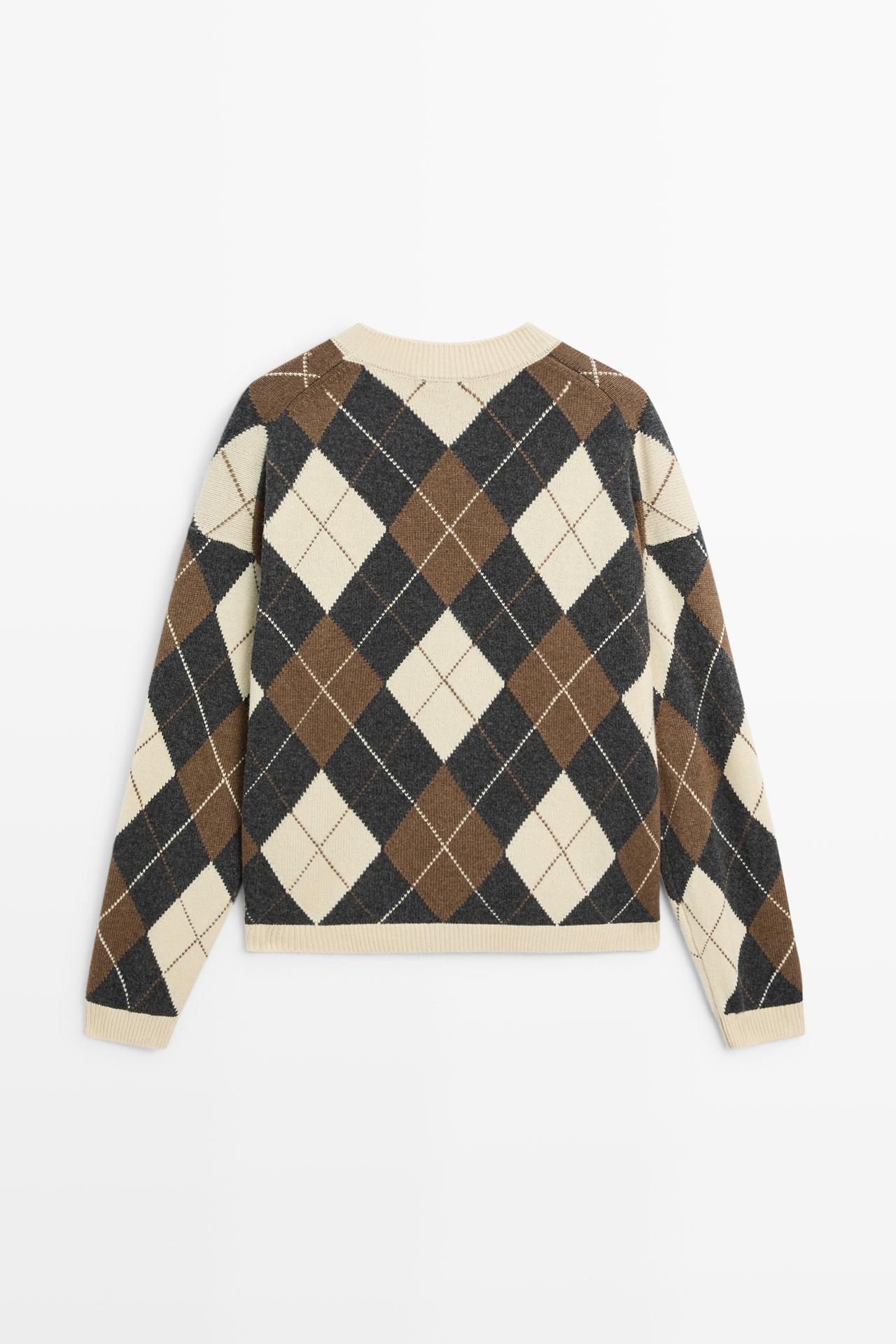 Wool-blend Argyle knit sweater — CREAM