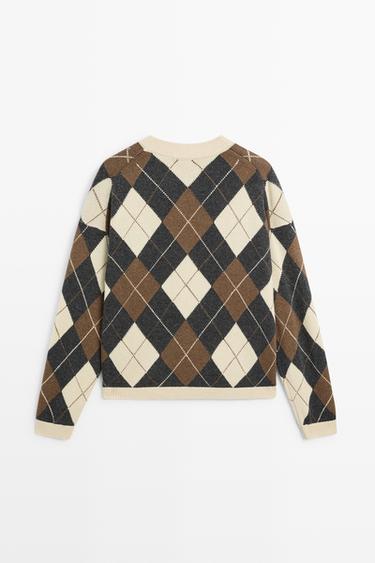 Wool-blend Argyle knit sweater — CREAM 6
