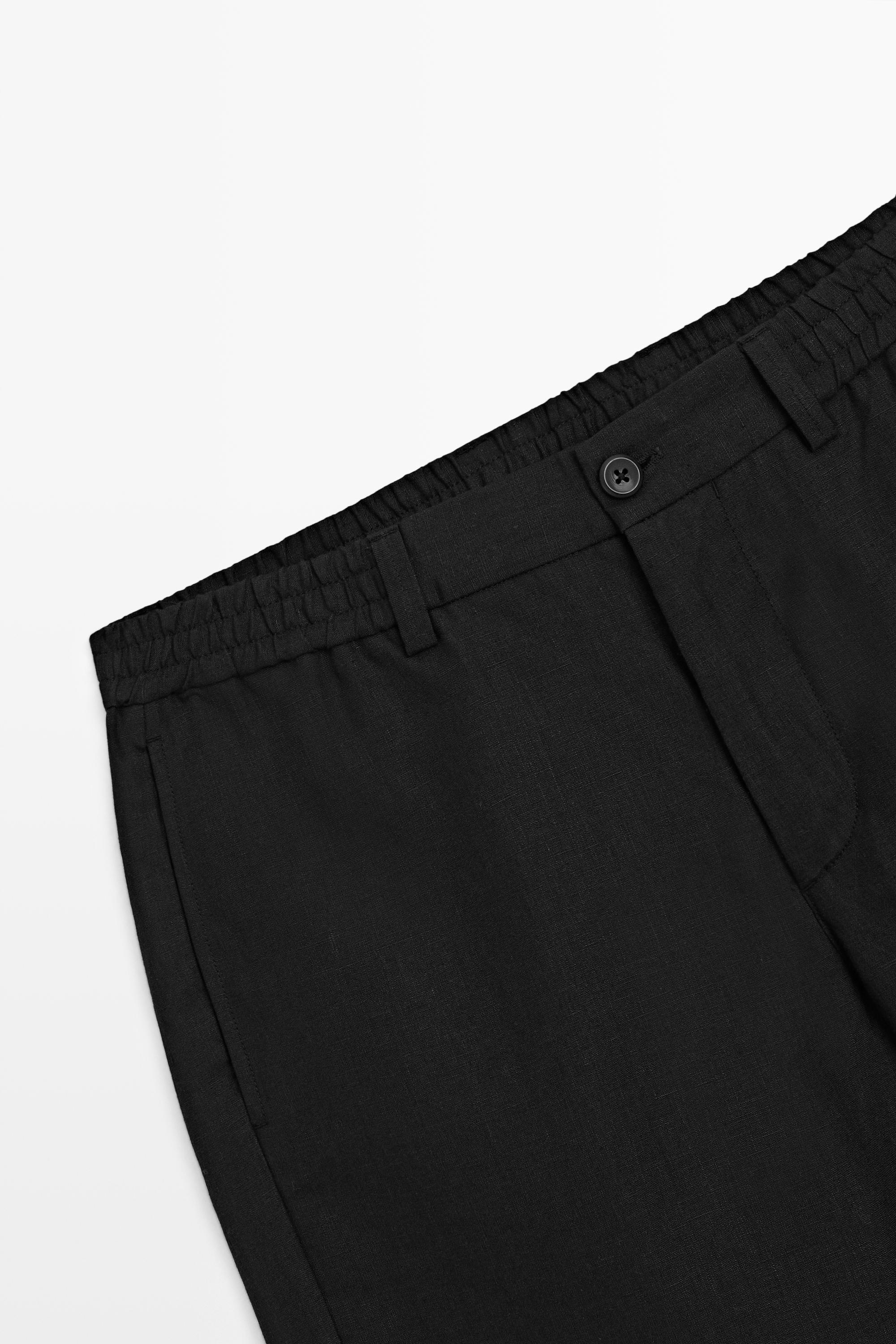 100% linen short Bermuda shorts — BLACK