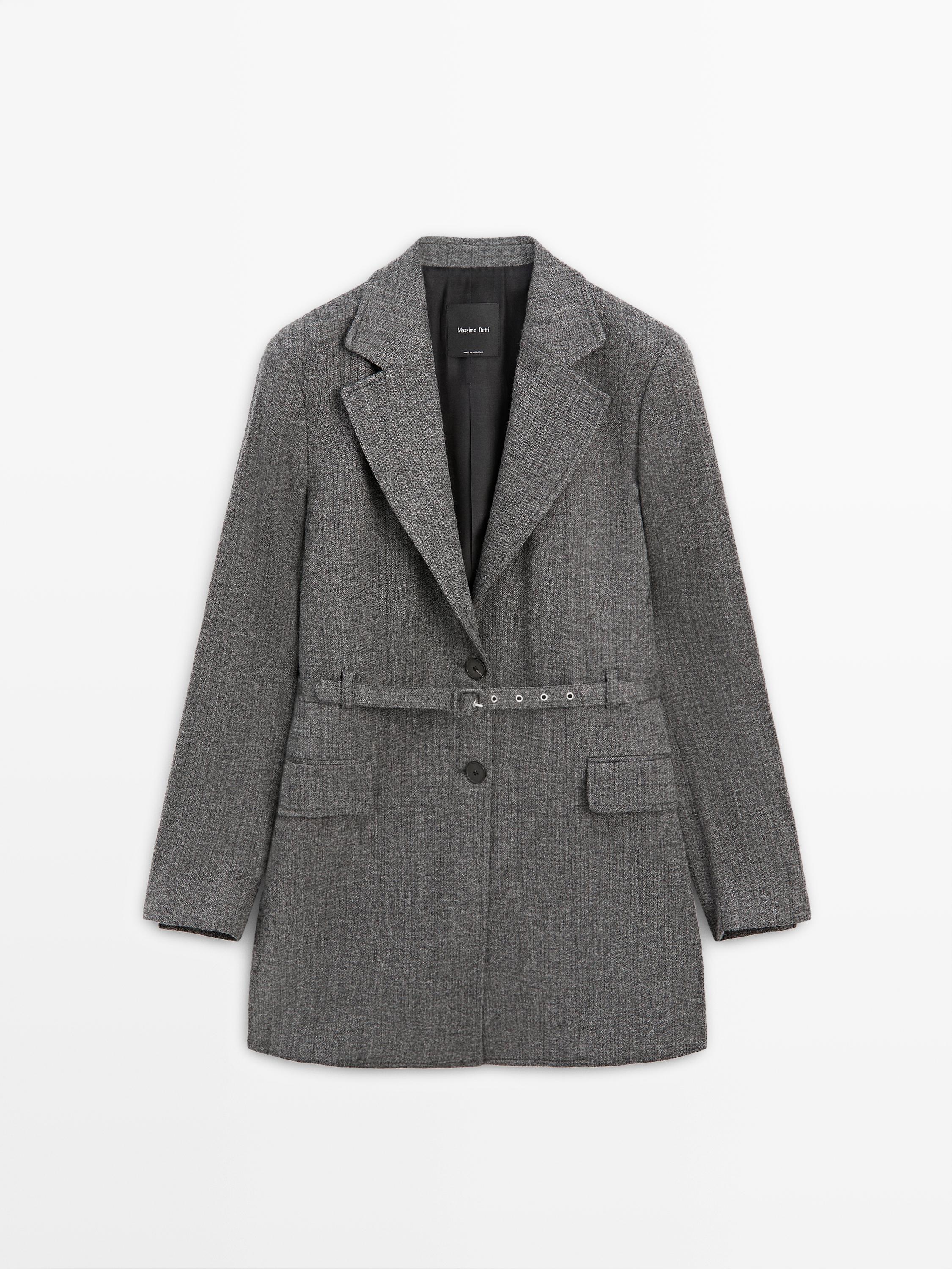 Flecked suit blazer with belt