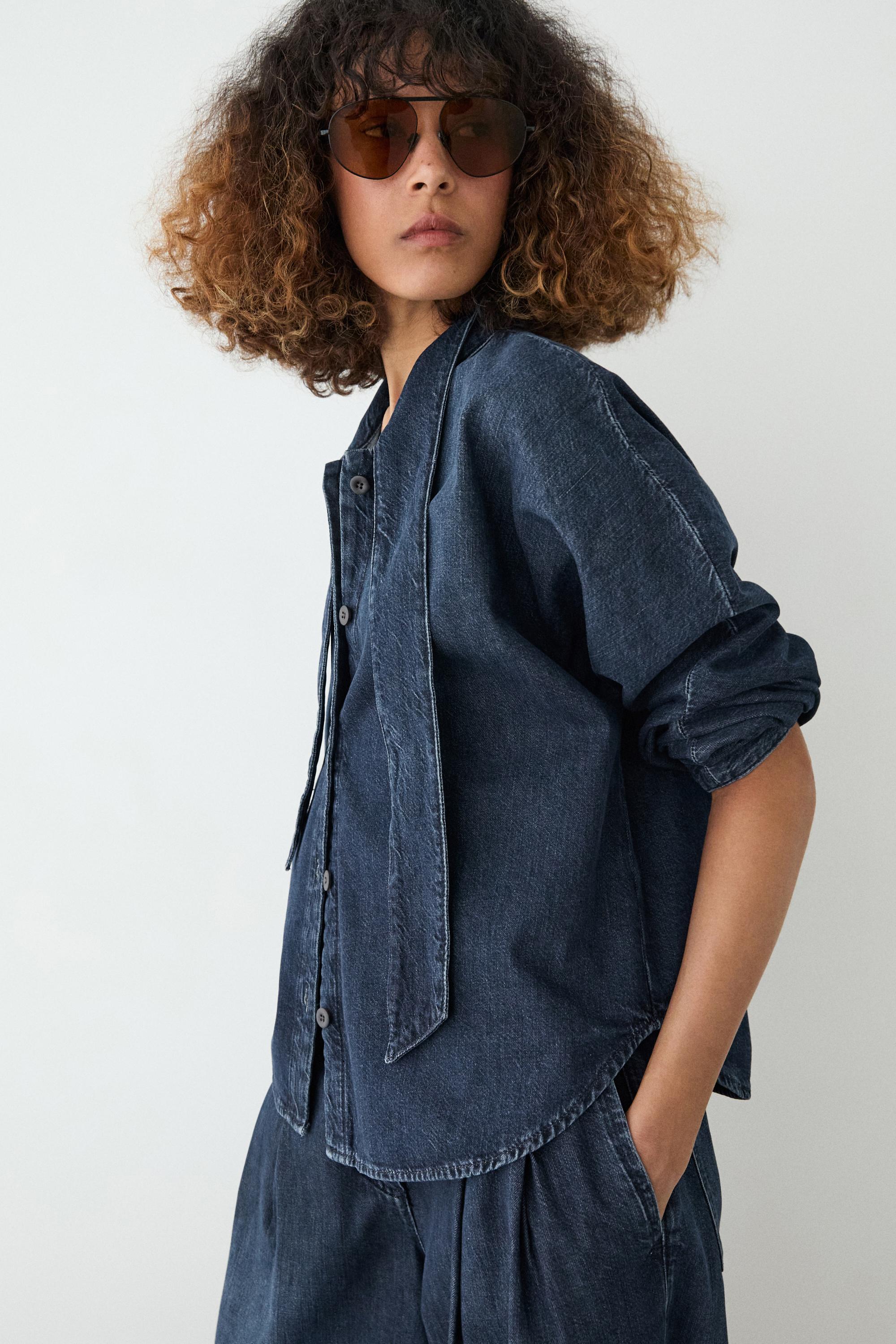 Denim shirt with collar detail — DARK BLUE