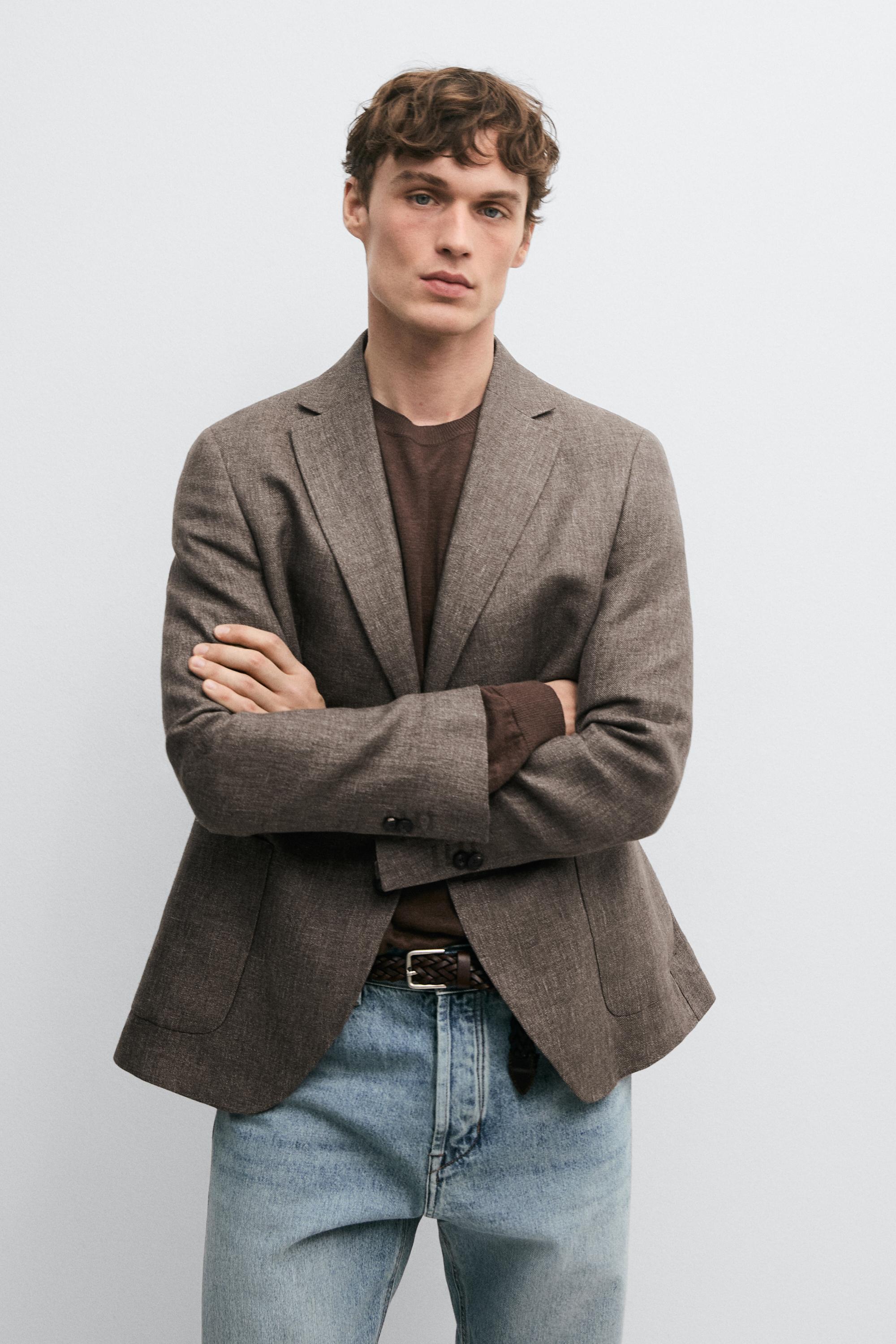 100% linen tailored marl blazer — BEIGE MARL