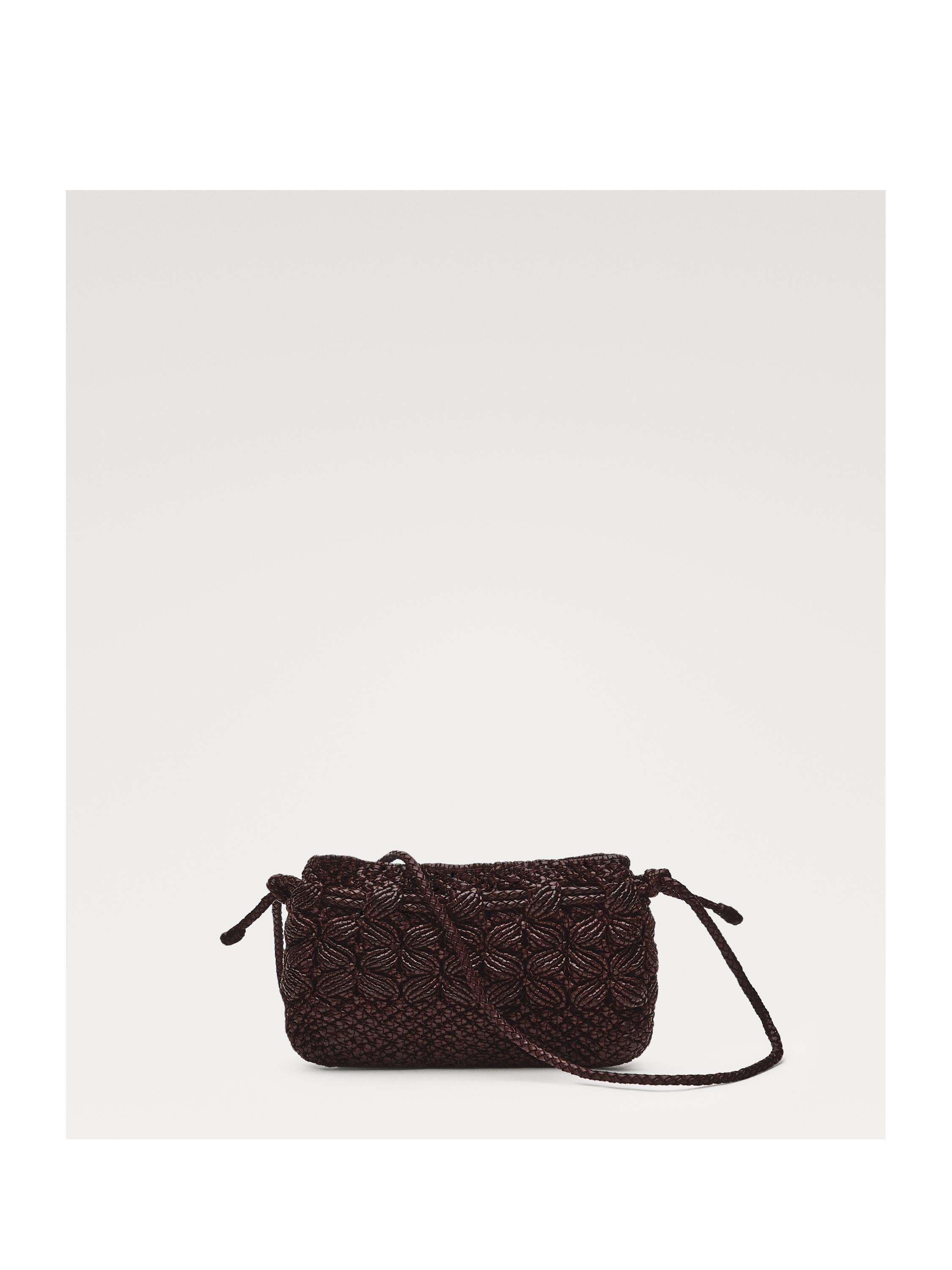 Nappa leather macramé pouch bag — BURGUNDY