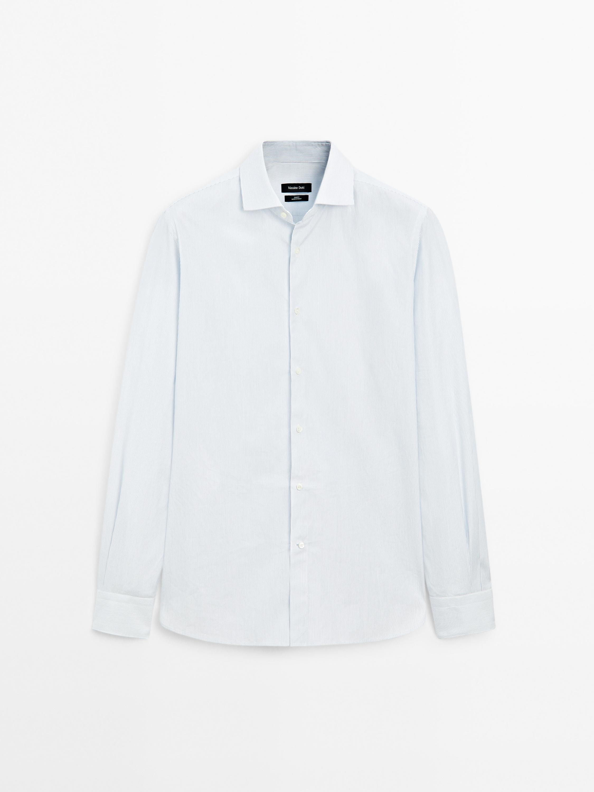 Camisa slim fit com riscas finas 100% algodão