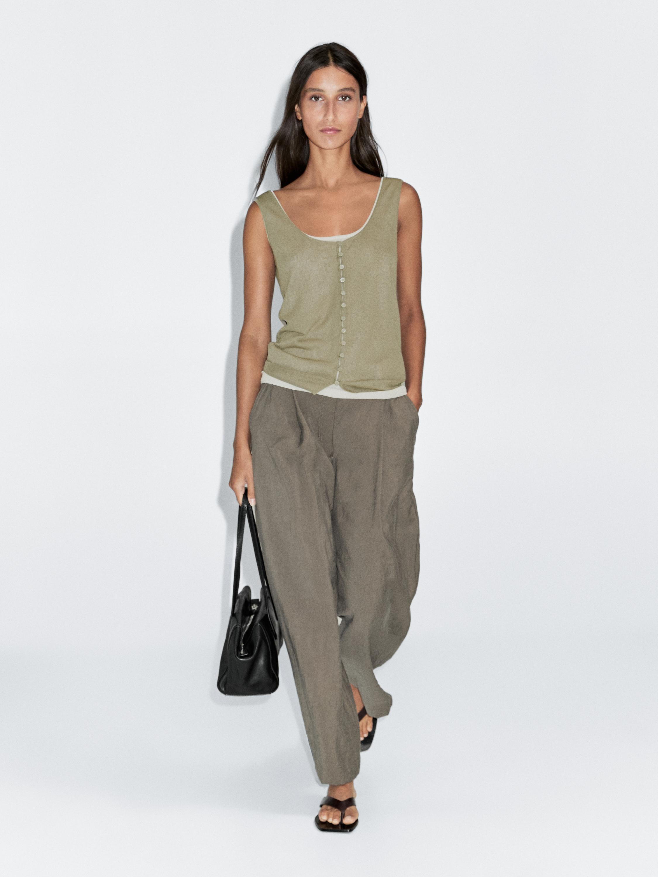 Layered knit top with buttons