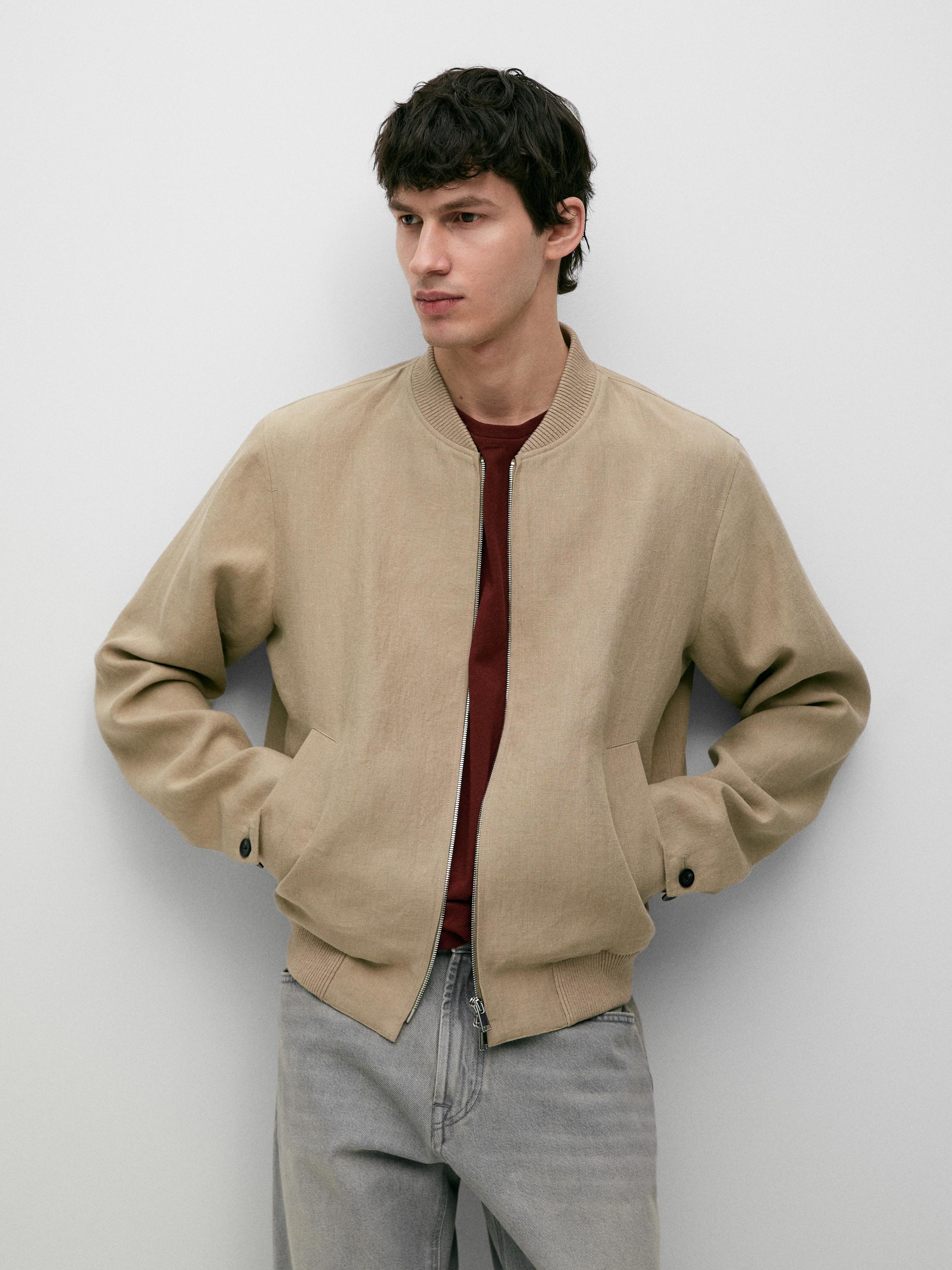 Linen bomber jacket — BEIGE