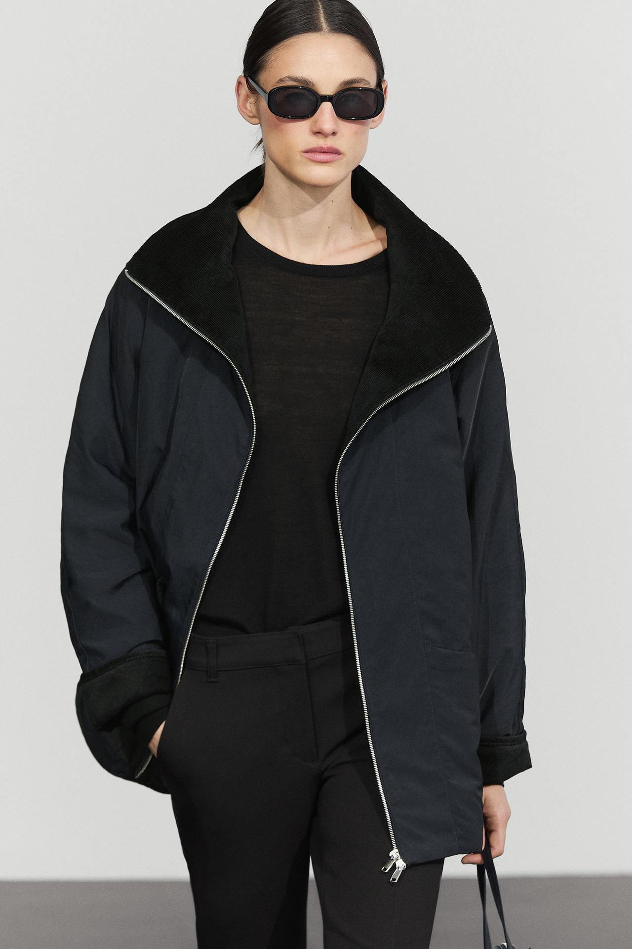 Quilted corduroy-collar parka — NAVY BLUE