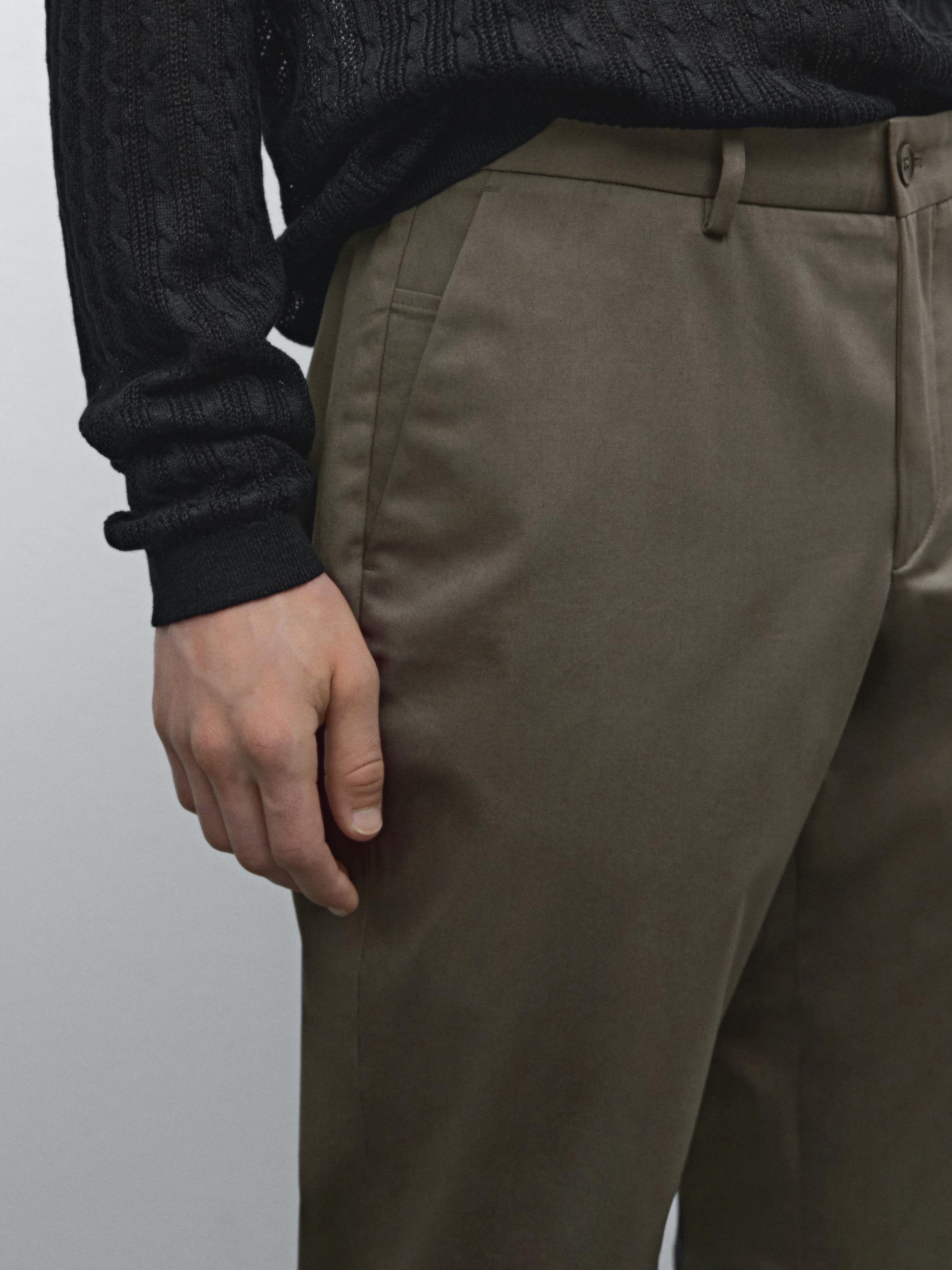 Cotton blend slim fit trousers