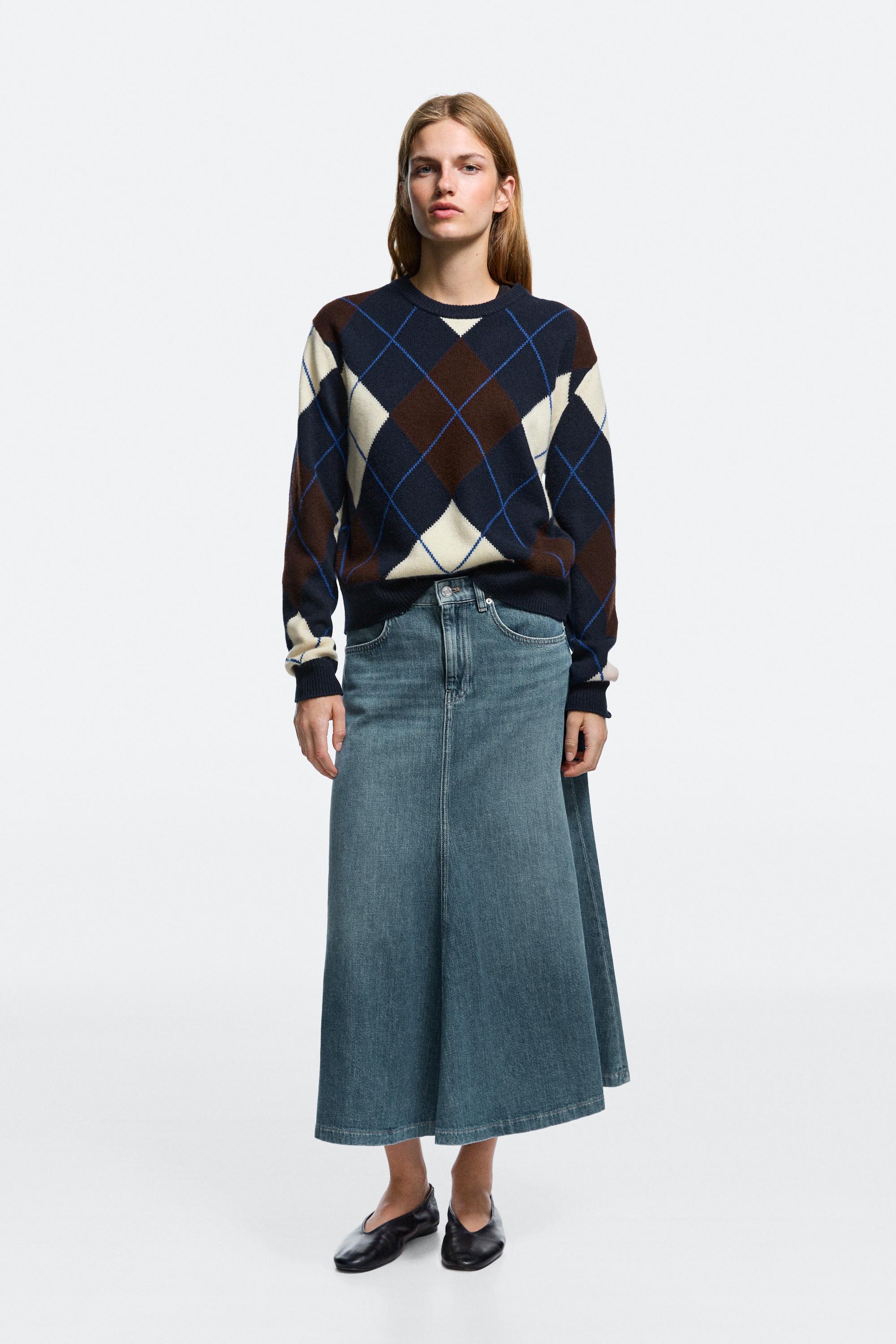 Falda midi flare fit denim