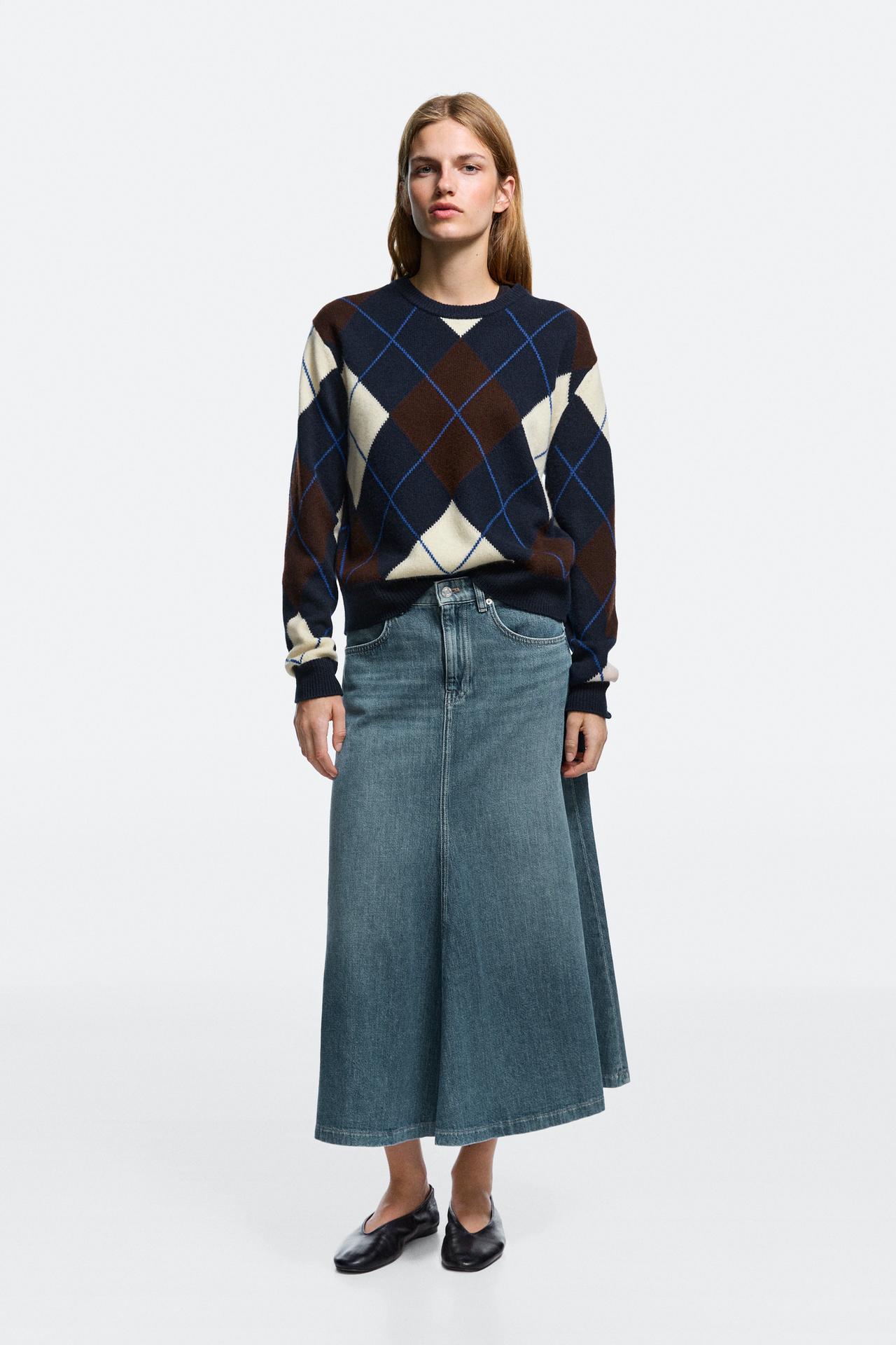 Flare fit denim midi skirt — MEDIUM BLUE