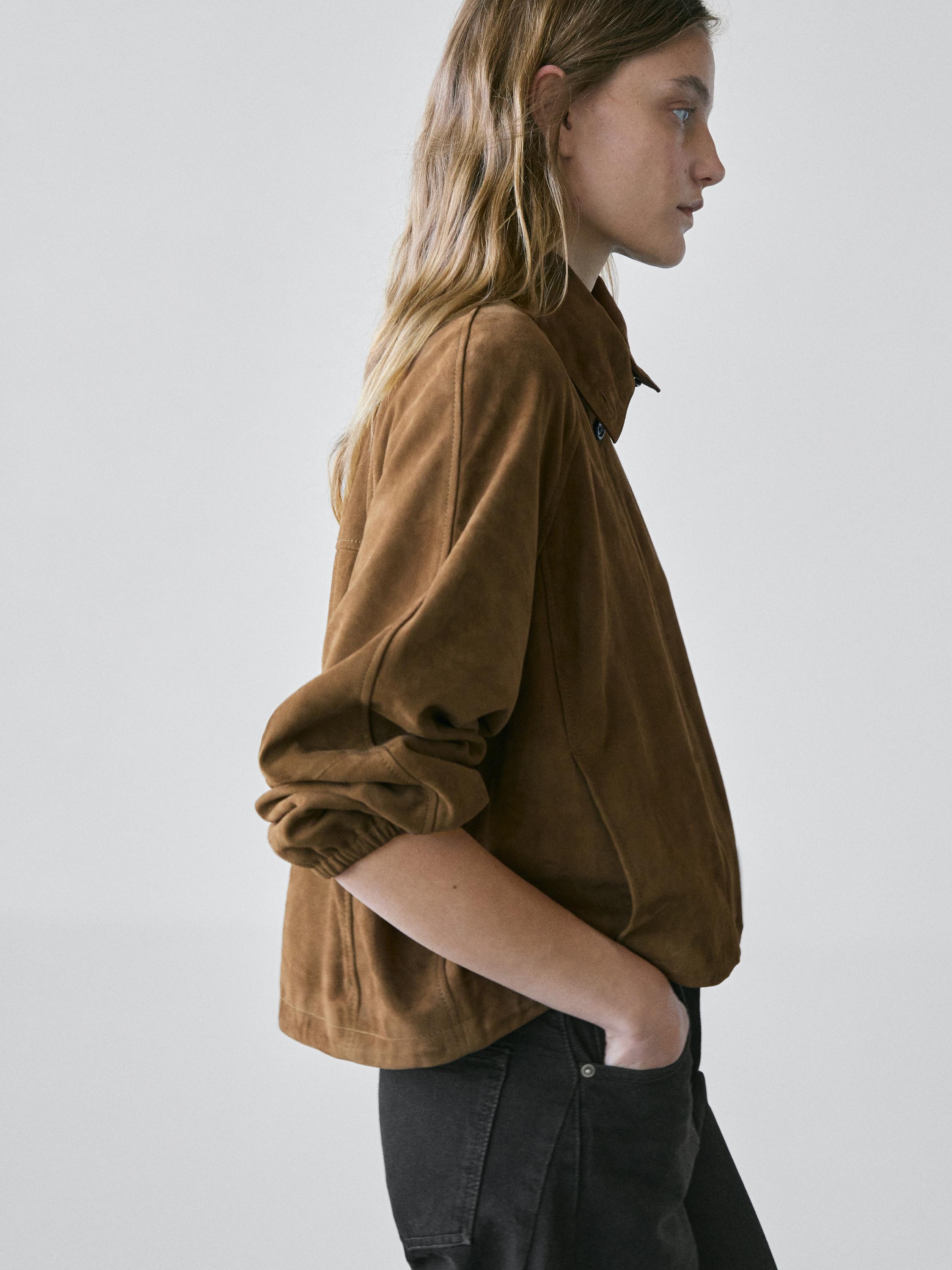 Short suede leather bomber jacket — Washed