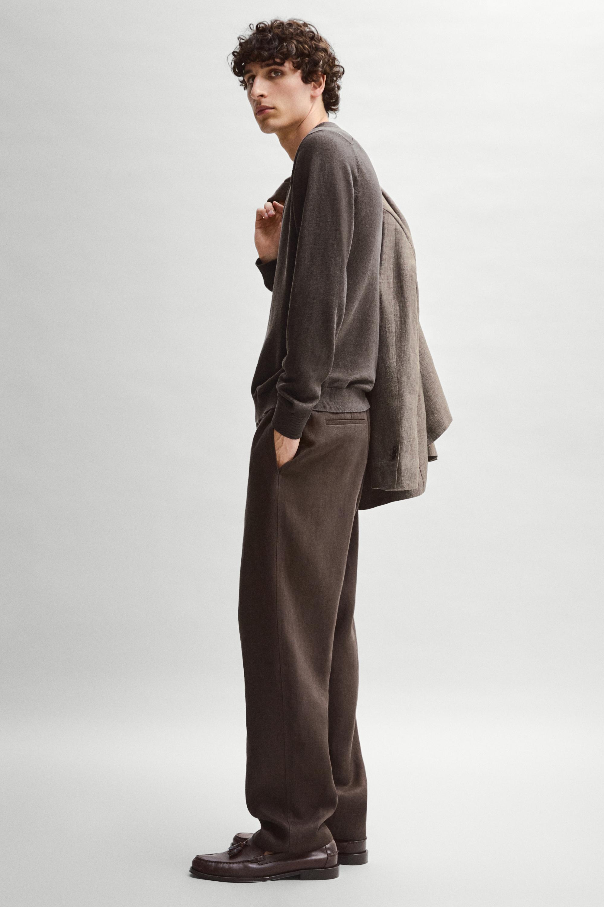 Linen jogger fit pants — BROWN